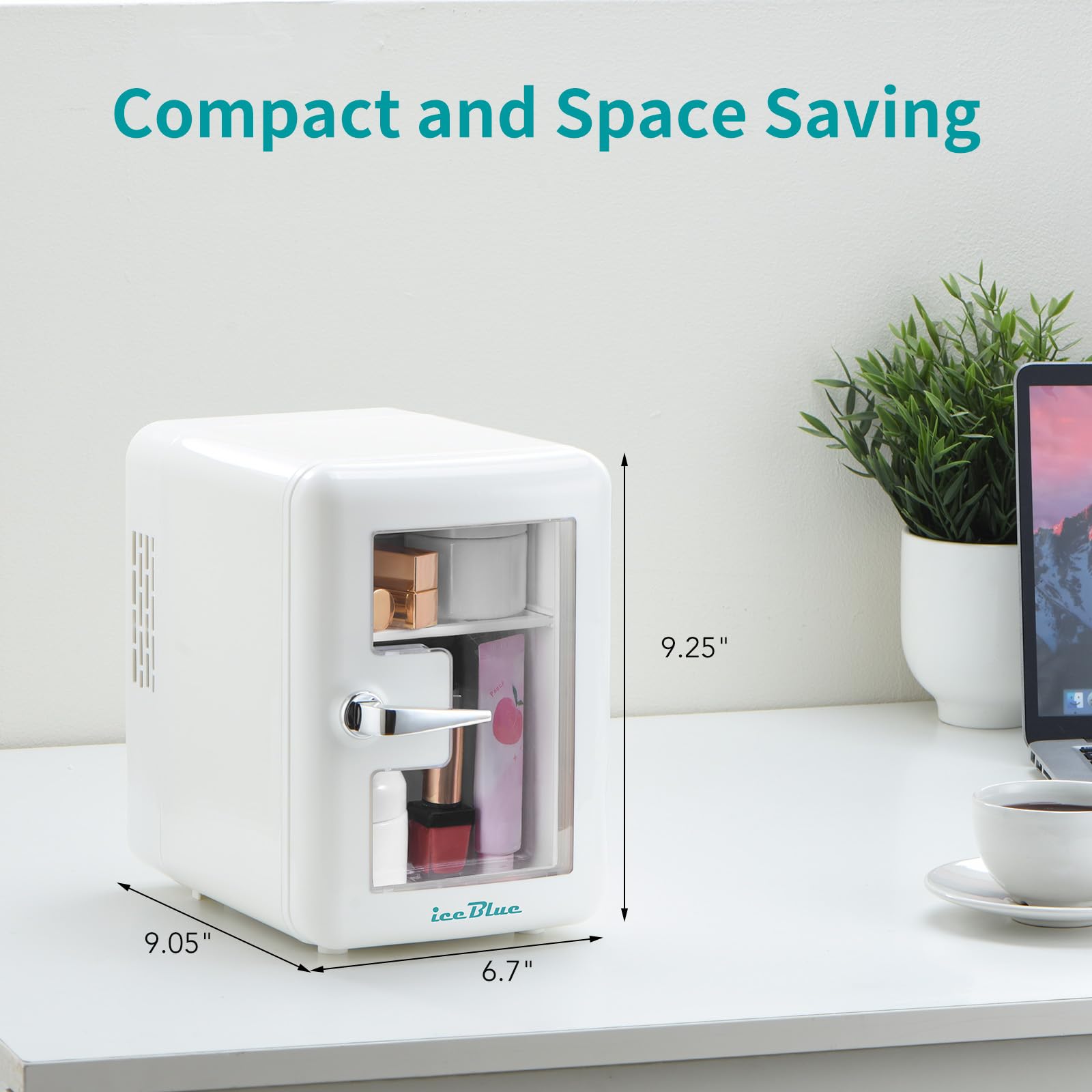 Iceblue 4L Mini Skincare Fridge with Viewing Window - Compact Beauty Fridge for Cosmetics, Perfumes & Beverages - Perfect for Bedroom, Office, Dorm & Car - Keep Your Skincare Fresh & Drinks Cool (White)