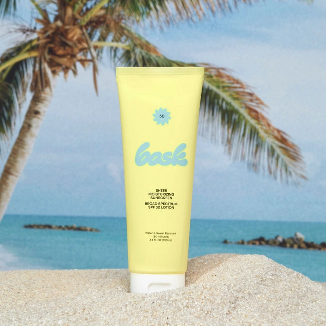 Bask SPF 30 Sunscreen Lotion - Broad Spectrum UVA/UVB Protection, Water Resistant, Lightweight & Non-Greasy for Daily Face & Body Use - Perfect for Beach, Pool & Outdoor Activities