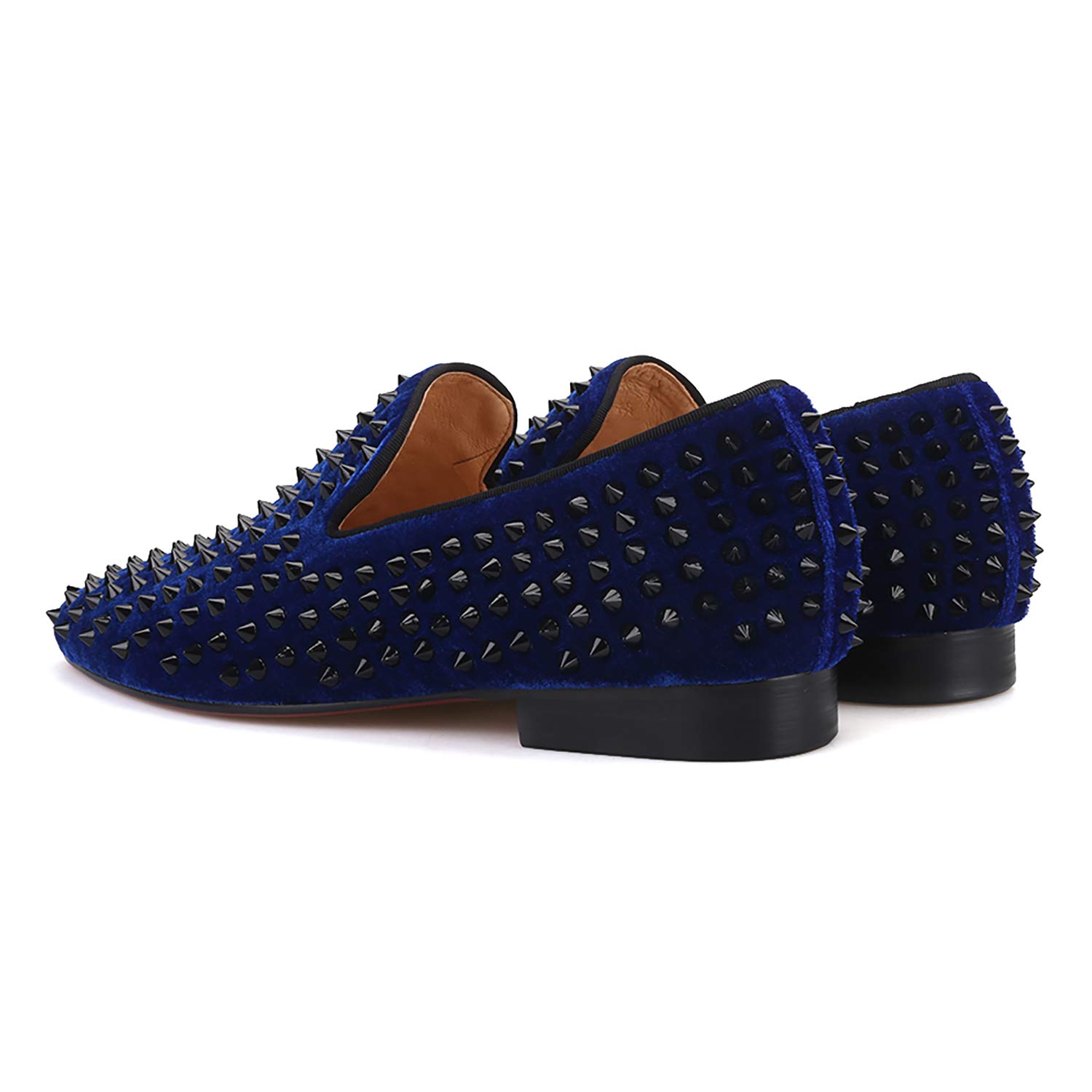 Royal Blue Velvet Men's Loafers with Spikes - Slip-On Dress Shoes for Smoking Slippers & Formal Occasions - Comfortable Men's Flats for Weddings, Parties & Evening Events