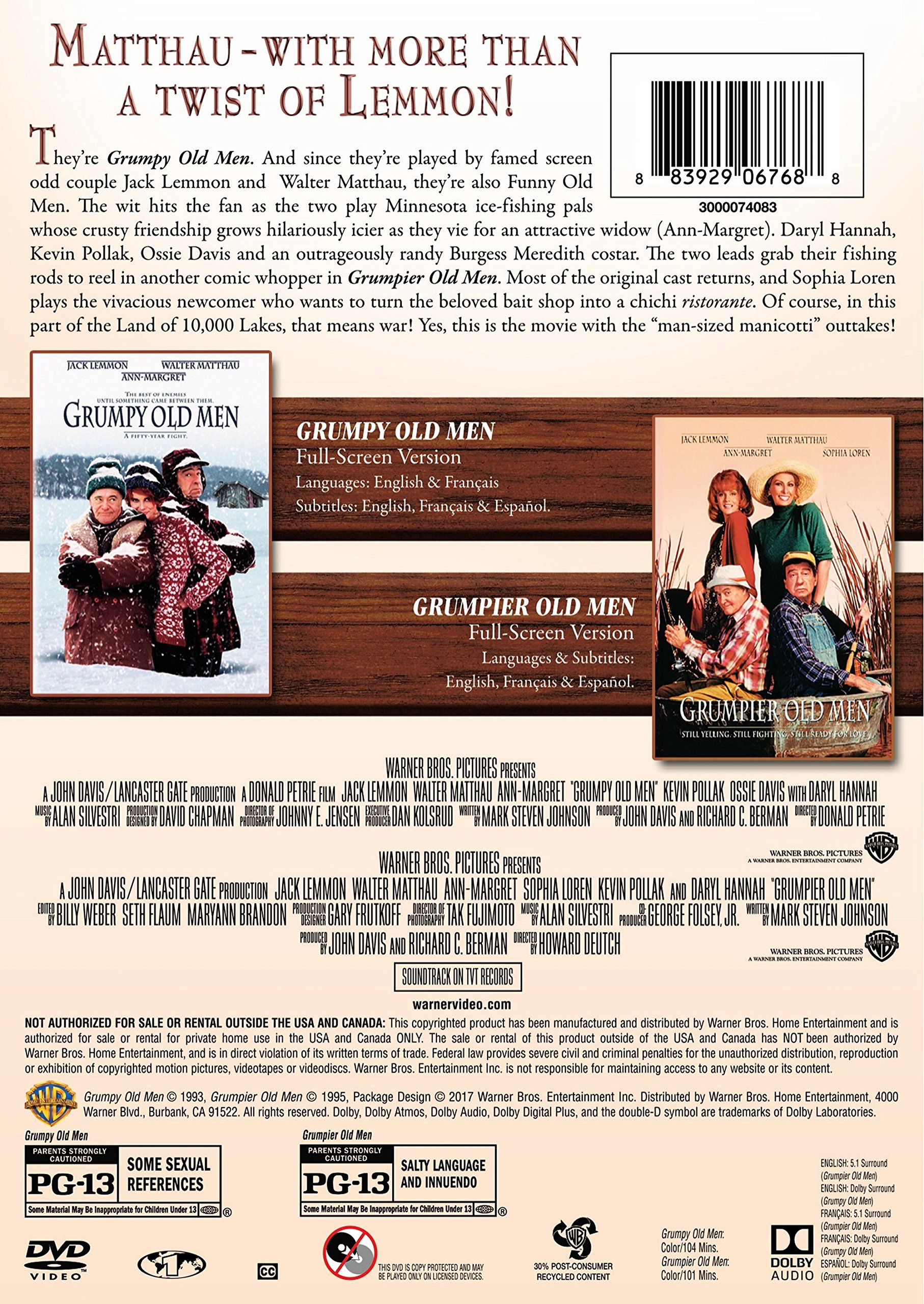 Grumpy Old Men & Grumpier Old Men DVD - Full-Screen Edition - Classic Comedy Movies for Seniors - Perfect for Movie Nights & Retirement Gifts