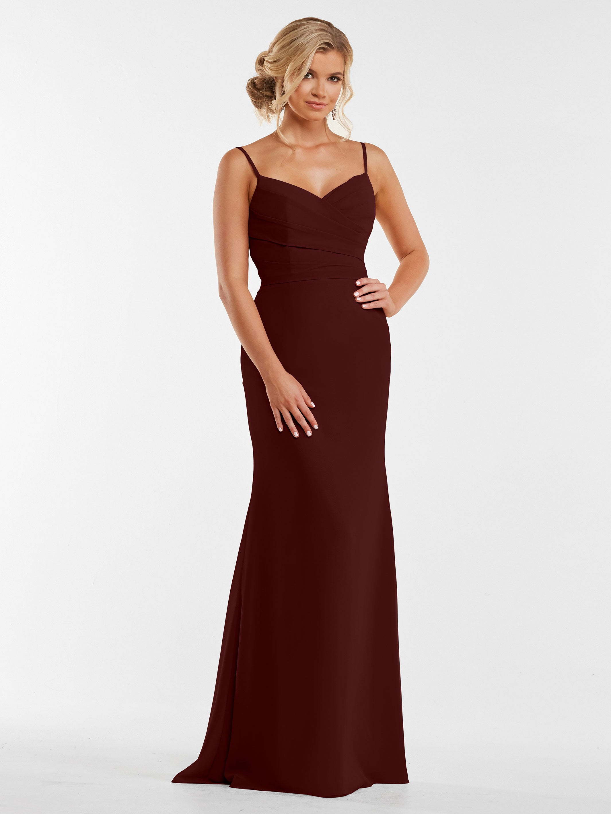 Elegant 80169 Chiffon Sheath Bridesmaid Dress with Pleated Bodice - Perfect for Weddings, Formal Events & Special Occasions