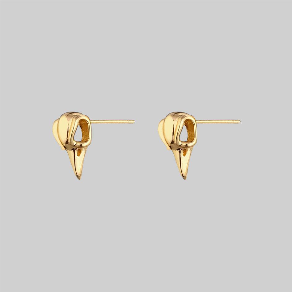 Gothic Raven Skull Earrings in Gold - Unique Dark Jewelry for Women - Perfect for Halloween, Cosplay & Gothic Fashion Accessories