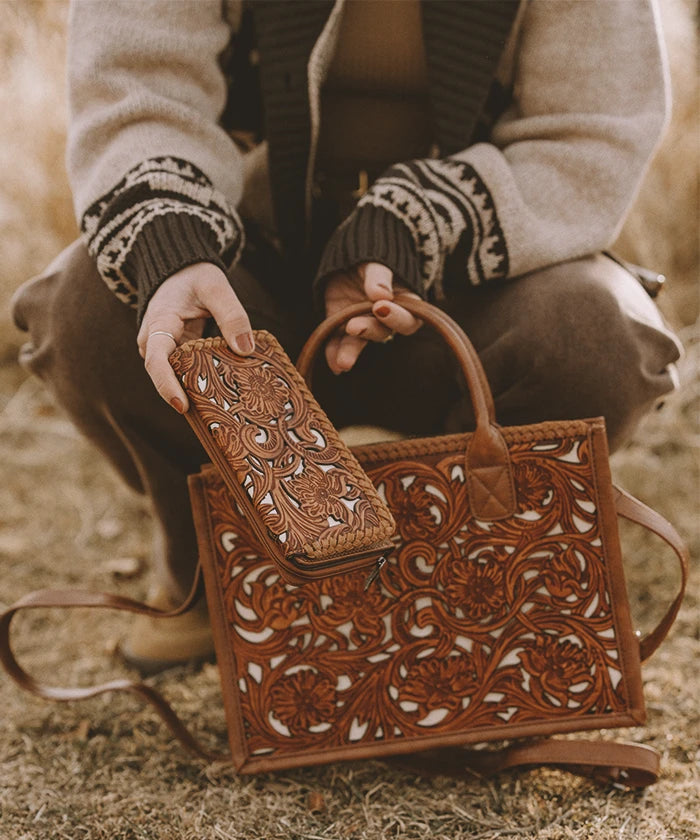 Trinity Ranch Floral Tooled Bifold Wallet for Men & Women - Genuine Leather Money Clip Credit Card Holder - Perfect for Everyday Use, Travel & Gifts