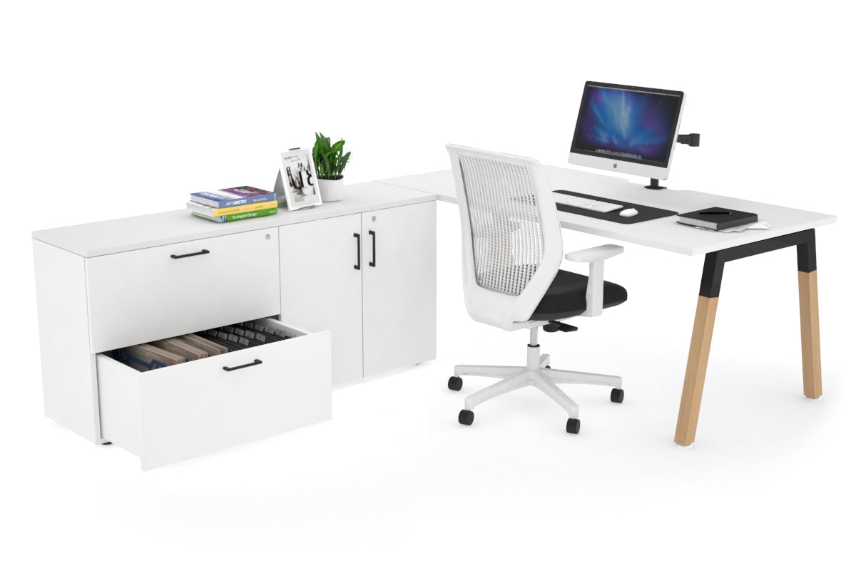 Premium Wooden Quadro A-Legs Executive Desk Frame - Black Cross Beam [1800L x 800W] with Cable Management - Perfect for Home Office & Conference Room Setup
