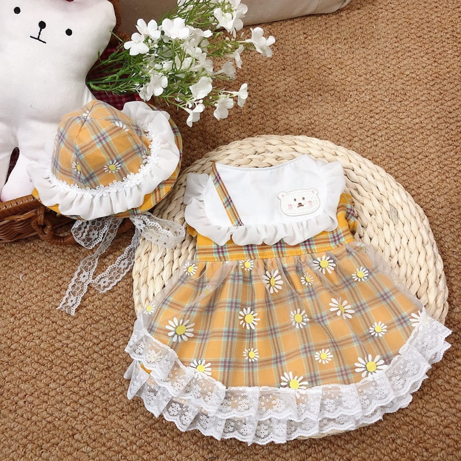 Cute Cotton Lace Daisy Print Pet Dress - Summer Gauze Skirt for Small Dogs & Cats - Perfect for Outdoor Walks & Photo Shoots