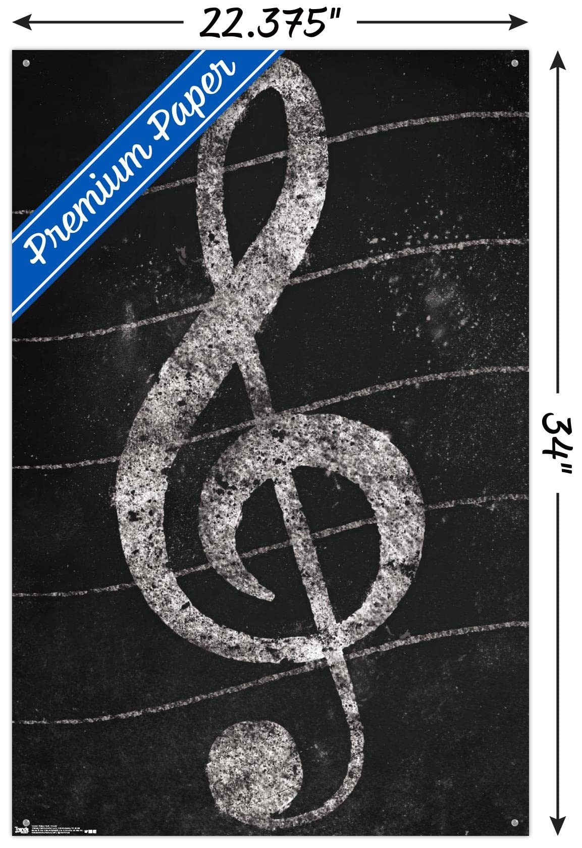 Treble Clef Music Wall Art - Chalkboard Style Poster with Push Pins for Classroom, Music Studio & Home Decor