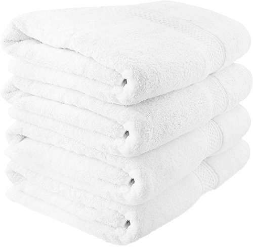 Premium 100% Cotton Turkish Bath Towels - Extra Large 40x87 Inch, Ultra Soft & Absorbent Hotel & Spa Towel Set (Pack of 4, White) - Perfect for Luxury Bathing, Beach Trips & Spa Days