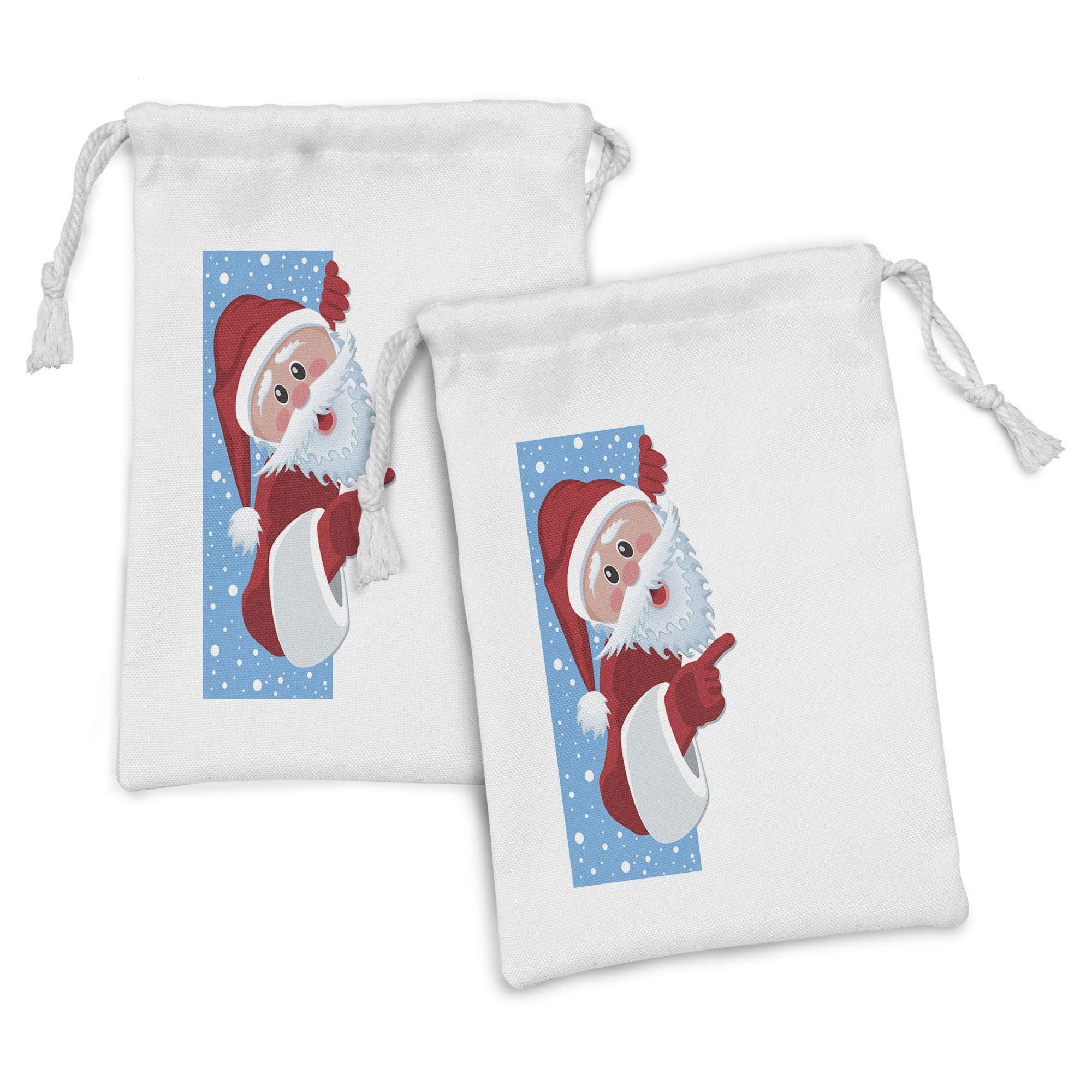 Ambesonne Christmas Fabric Pouch Set of 2 - Santa Claus Holiday Gift Bags with Snowflake Design, 9