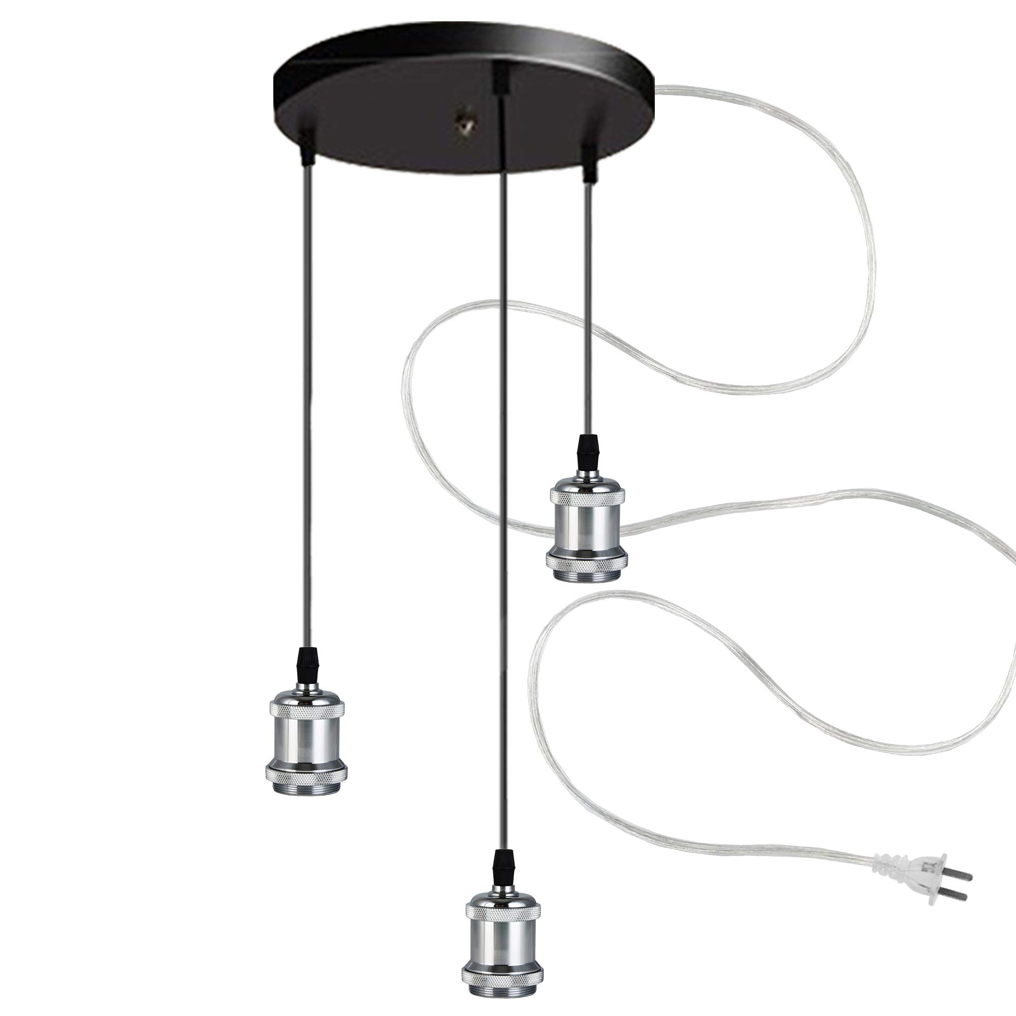 3-Light Plug-in Swag Pendant Chandelier with 15ft UL-Listed Cord - No Wiring Needed Ceiling Hanging Light for Kitchen Island, Dining Room & Bedroom Decoration
