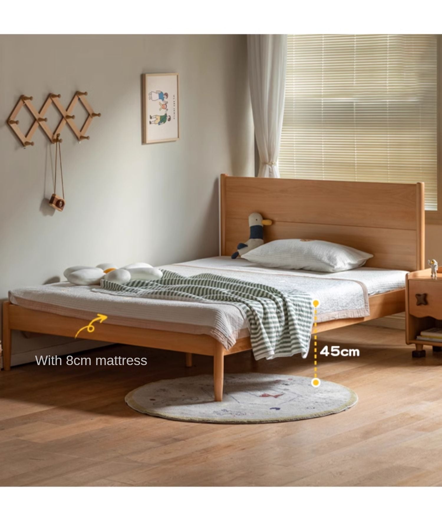 Solid Wood Kids Bed - Beech or Oak Frame - Soft Single Bed for Toddlers & Children - Perfect for Bedrooms, Daycare, or Guest Rooms