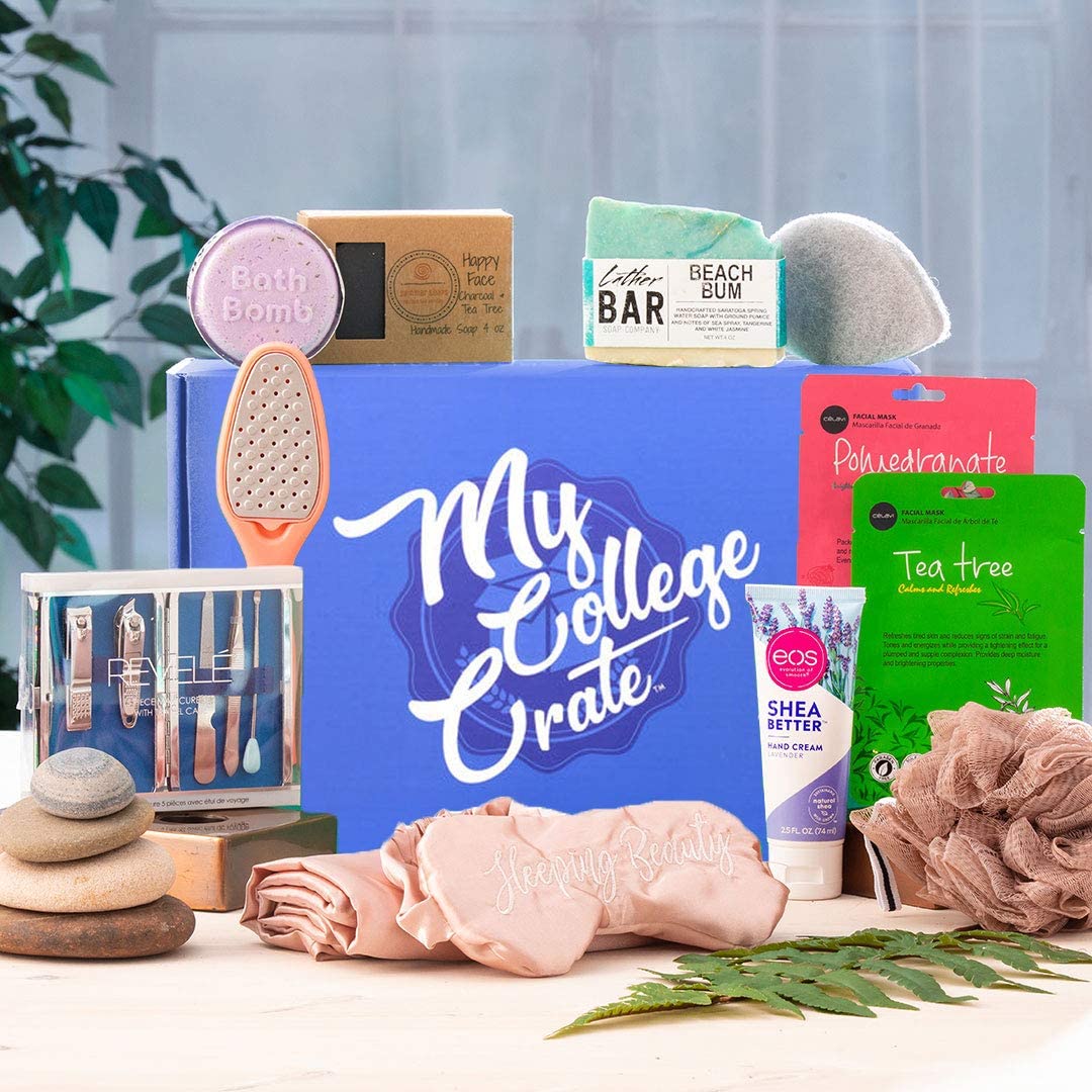 Women's Self-Care Gift Box - 11-Piece Spa Set with Soaps, Lotion, Bath Bomb, Loofah, Face Masks & Foot Care - Perfect College Study Break Relaxation Gift