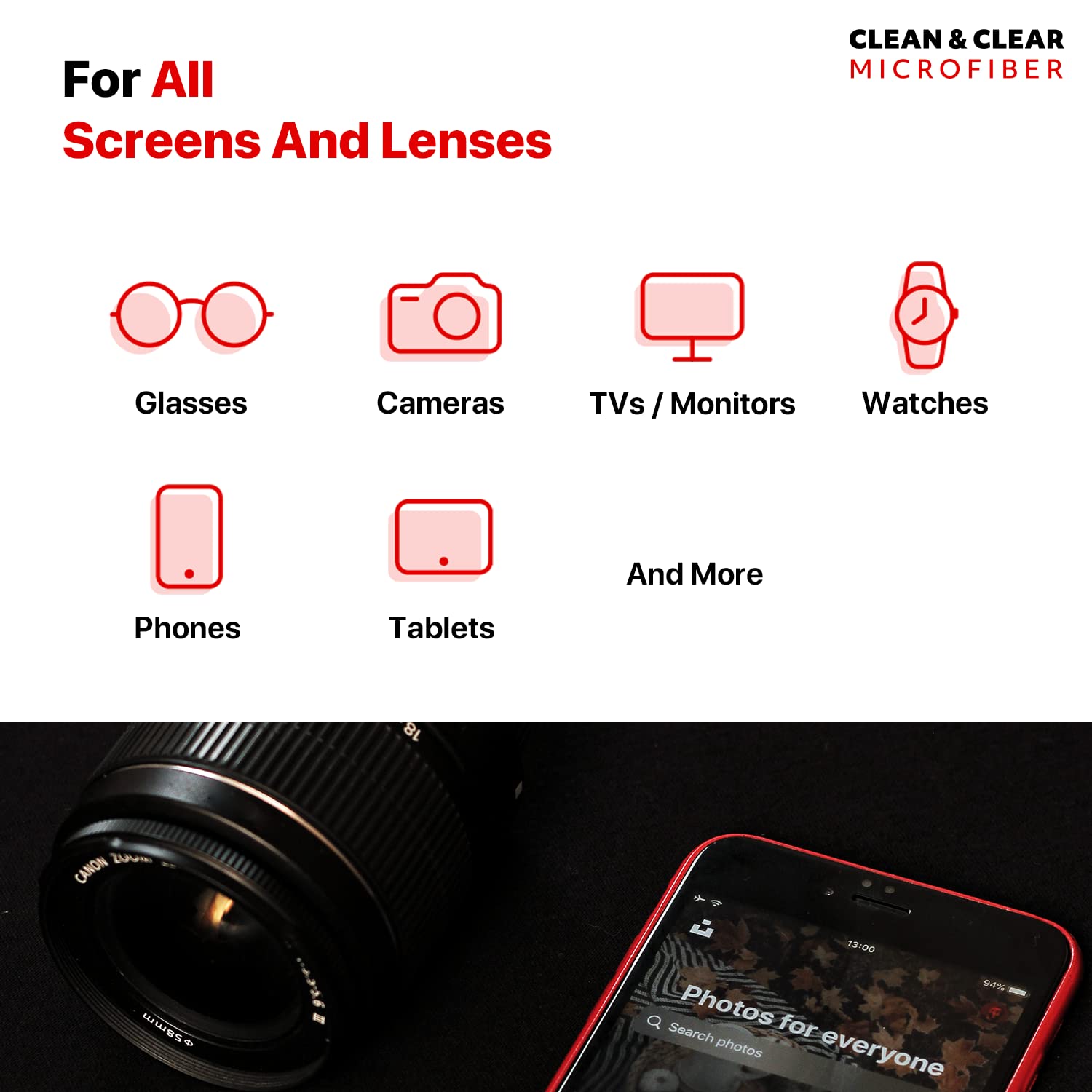 Premium Extra Large Microfiber Cleaning Cloths [8 Pack] - Ultra Soft Lens Cleaning Cloths for Camera, Glasses, Phone Screens, Electronics & Optical Devices - Perfect for Home, Office & Travel Use