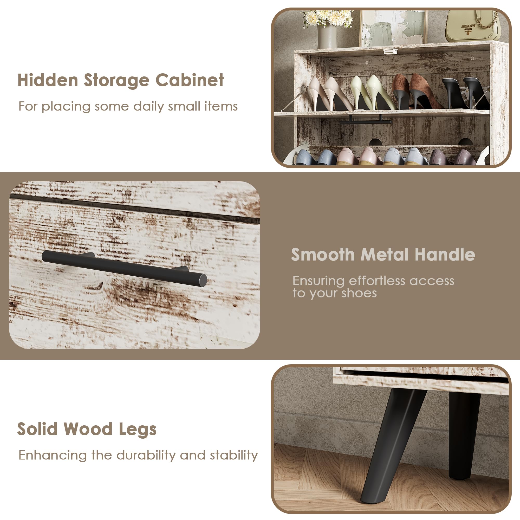 MU White Shoe Cabinet Storage for Entryway - 2 Flip Drawers Shoe Organizer, Hidden Slim Enclosed Shoe Rack | Perfect for Small Spaces, Apartments & Closet Organization