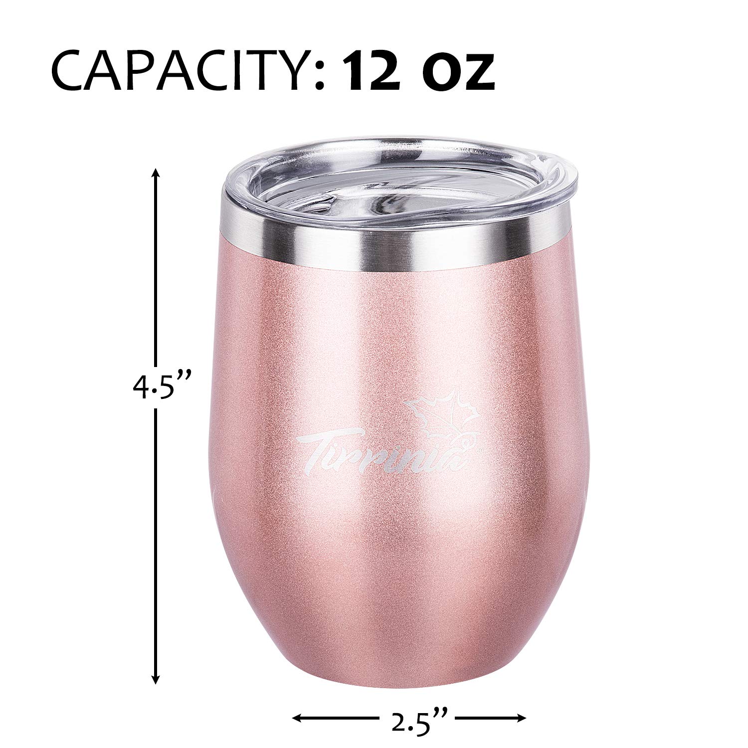 12oz Stainless Steel Double Wall Insulated Wine Tumbler with Lid - Reusable Stemless Wine & Champagne Glass for Camping, Travel, Outdoor - Rose Gold | Perfect for Picnics, Beach Parties & Romantic Dinners