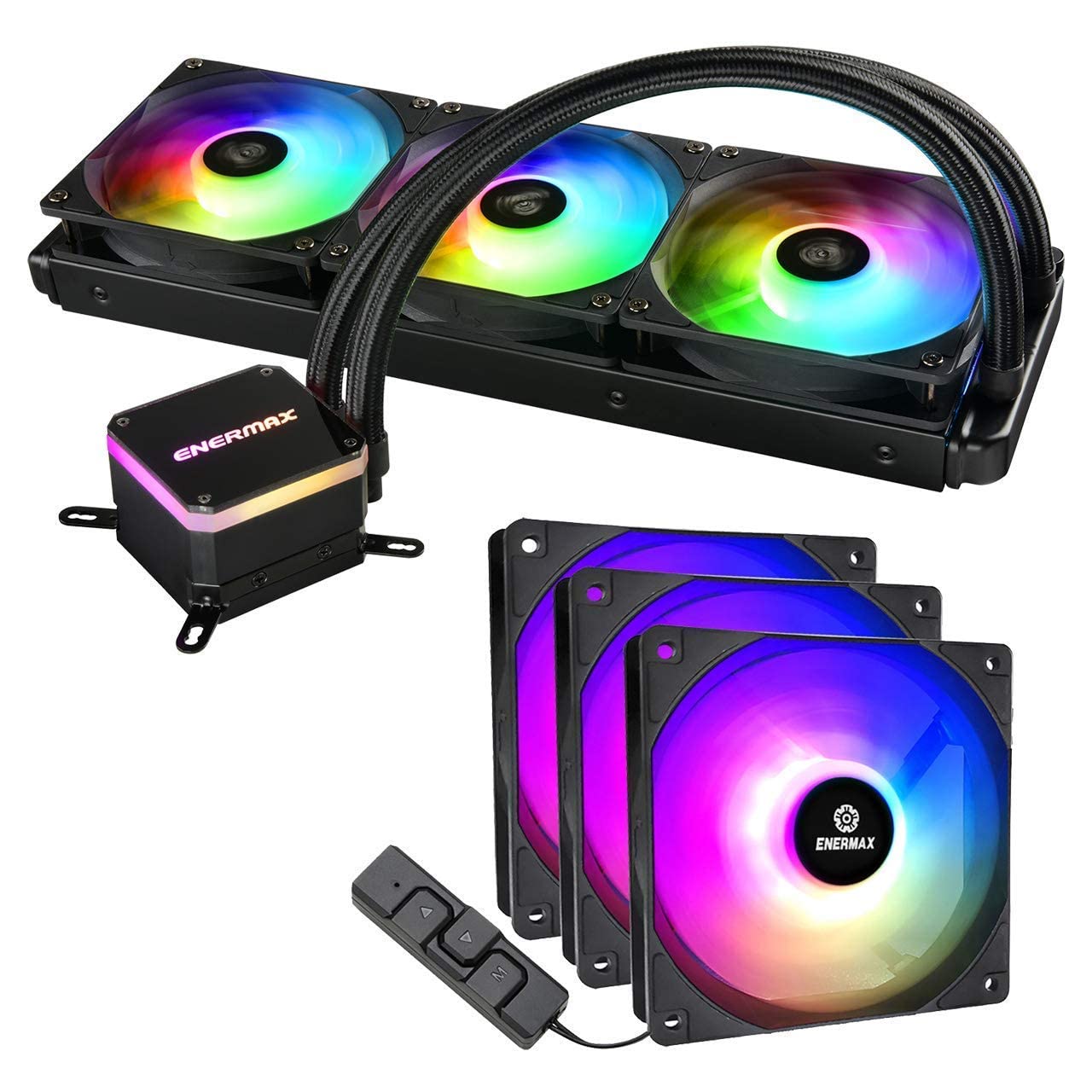Enermax Liqmax III 360 ARGB AIO Liquid CPU Cooler with 3x HF120 RGB PWM Fans - High Performance Cooling for Gaming PC, Workstation & Overclocking (Complete Cooling Bundle)