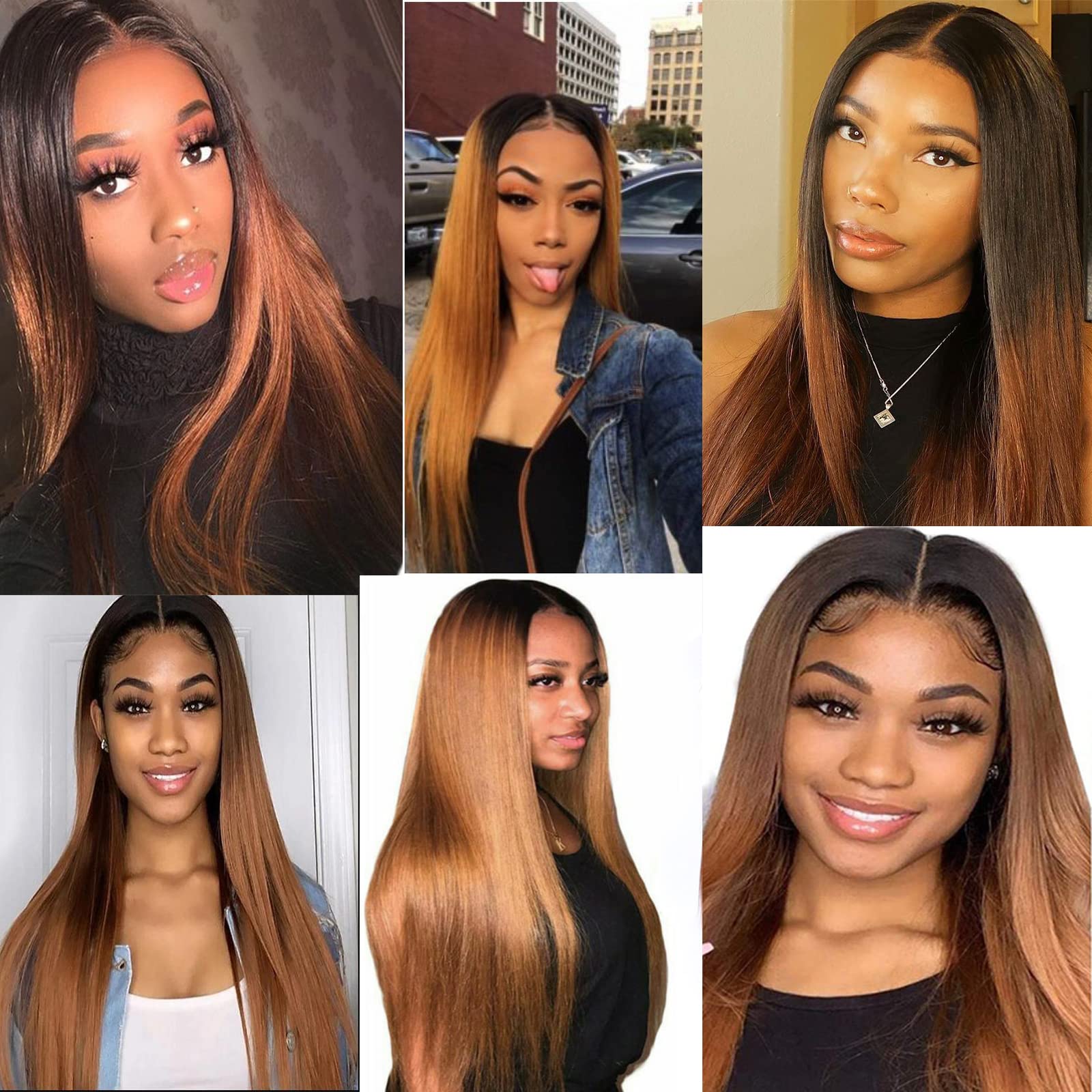 Brazilian Virgin Human Hair Bundles - Ombre Straight Hair Extensions 3 Bundles (22 24 26 Inch) T1B/30 Color for Natural Look | Perfect for Daily Styling, Parties & Special Occasions