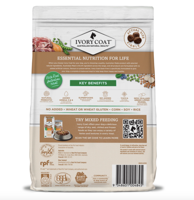 IVORY COAT Grain Free Dry Dog Food for Adult Large Breeds - Lamb Recipe, 2KG Bag | High Protein, Hypoallergenic Kibble for Active Dogs - Perfect for Daily Meals & Training Treats