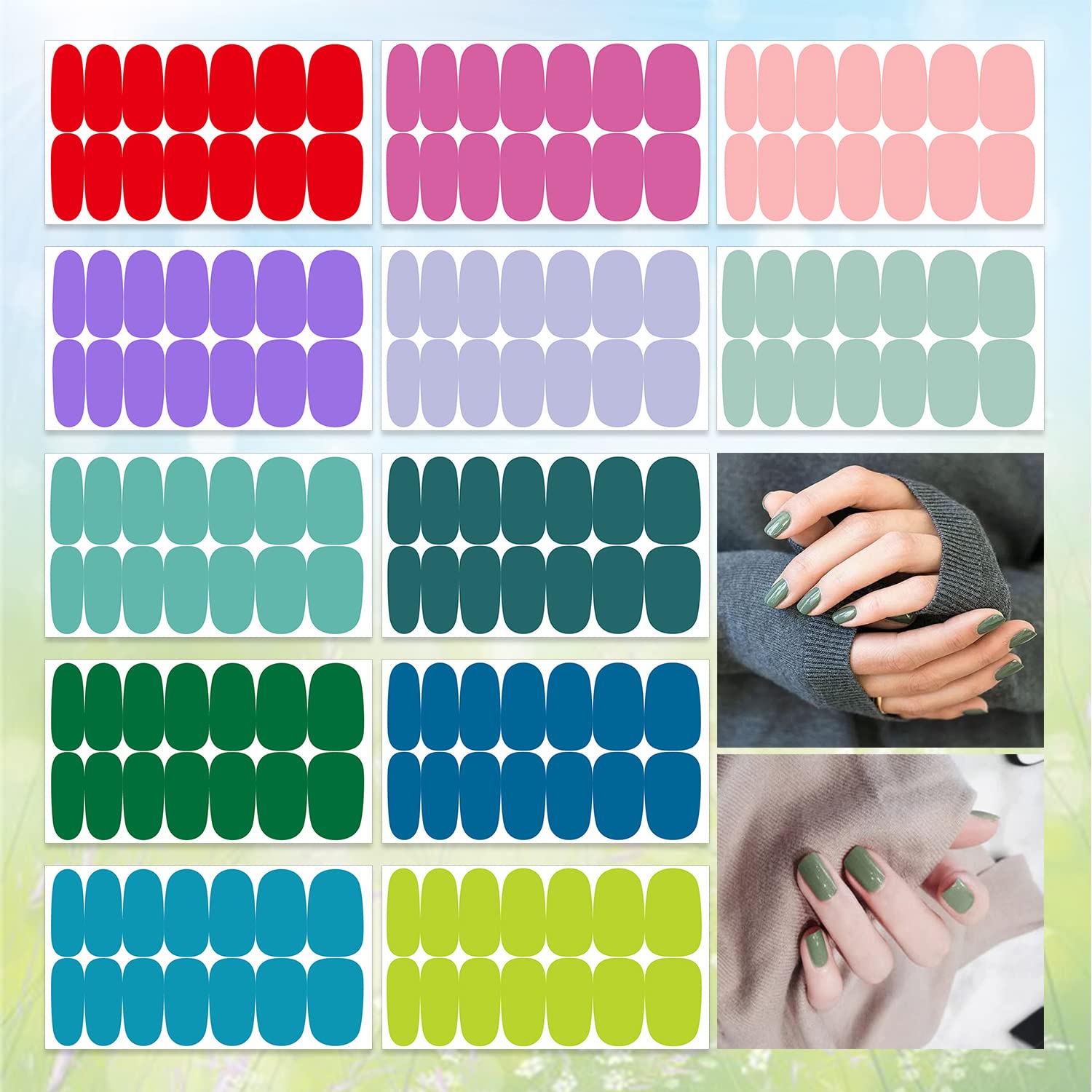DANNEASY 12 Sheets Solid Color Spring Nail Polish Strips - Self Adhesive Nail Wraps & Stickers for Women & Girls - Includes 1 Nail File & Cuticle Stick - Perfect for Home Manicures, Parties & Nail Art Designs