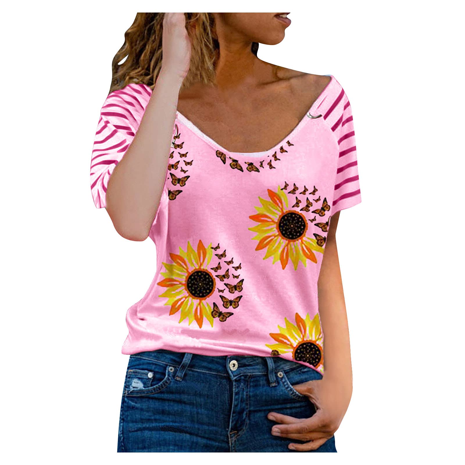 Women's Work Tops - Autumn Short Sleeve Blouse with Lace Stitching, Loose Fit Tunic Top for Office & Casual Wear | Perfect for Business Attire, Date Nights & Everyday Comfort