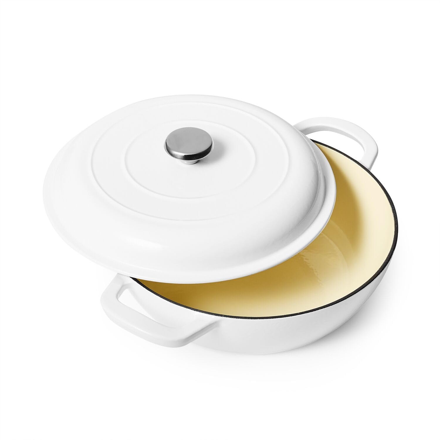 White 5 qt Enameled Cast Iron Braiser - Perfect for Slow Cooking & Searing