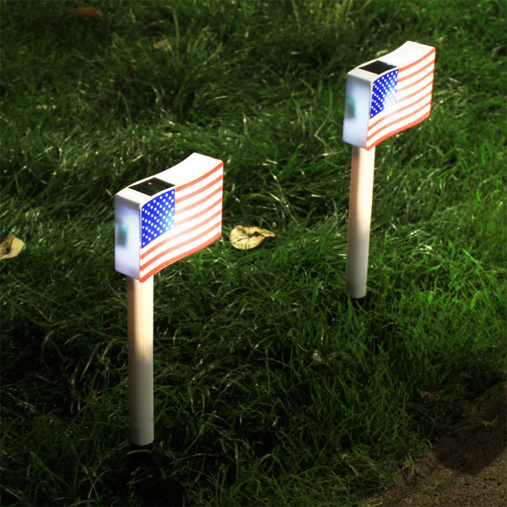 PRETYZOOM Solar Powered American Flag Lawn Lights - Waterproof Outdoor Garden Lights with Auto On/Off, Perfect for Yard, Pathway, Patio & Landscape Decoration