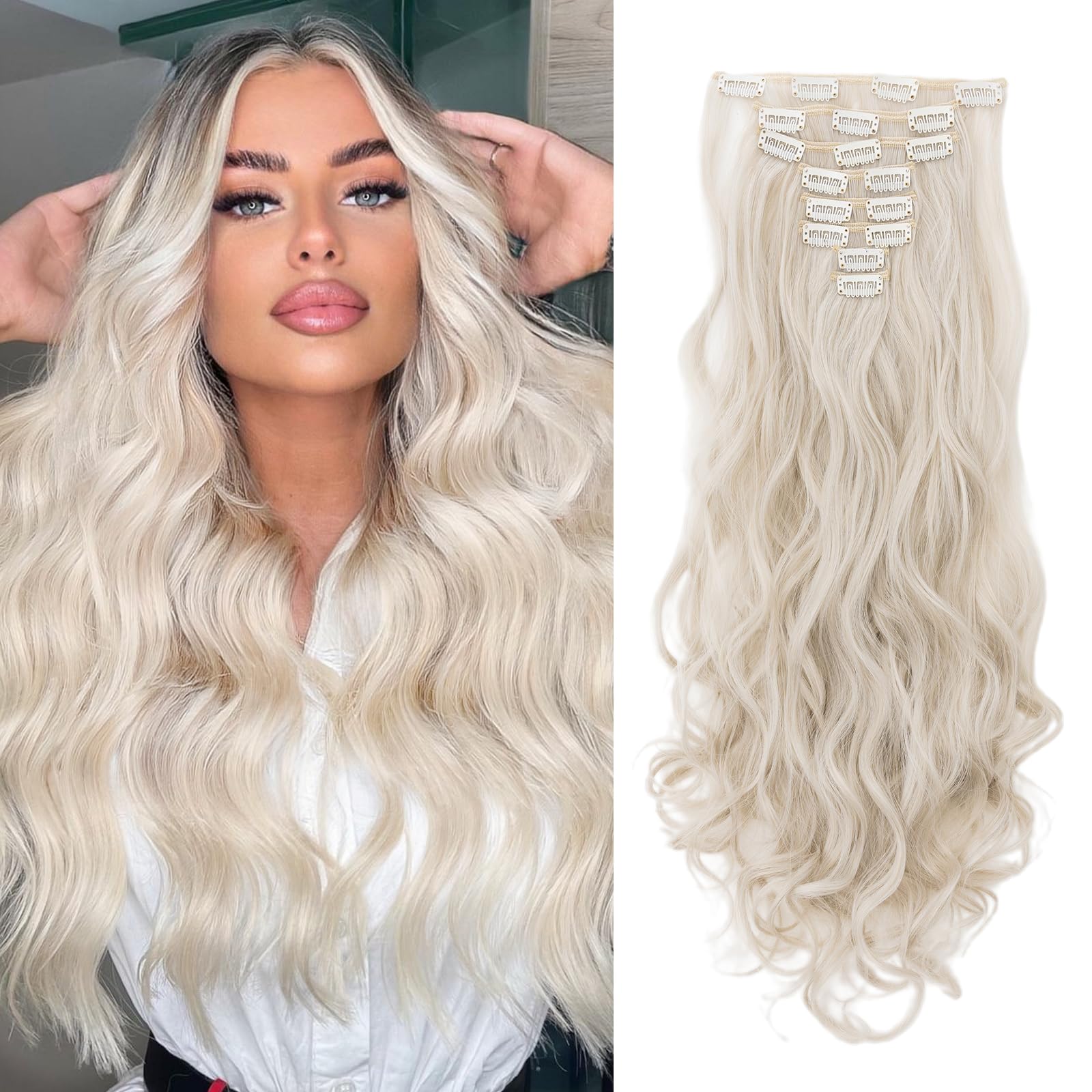 8Pcs 18Clips Full Head Clip-in Human Hair Extensions 24