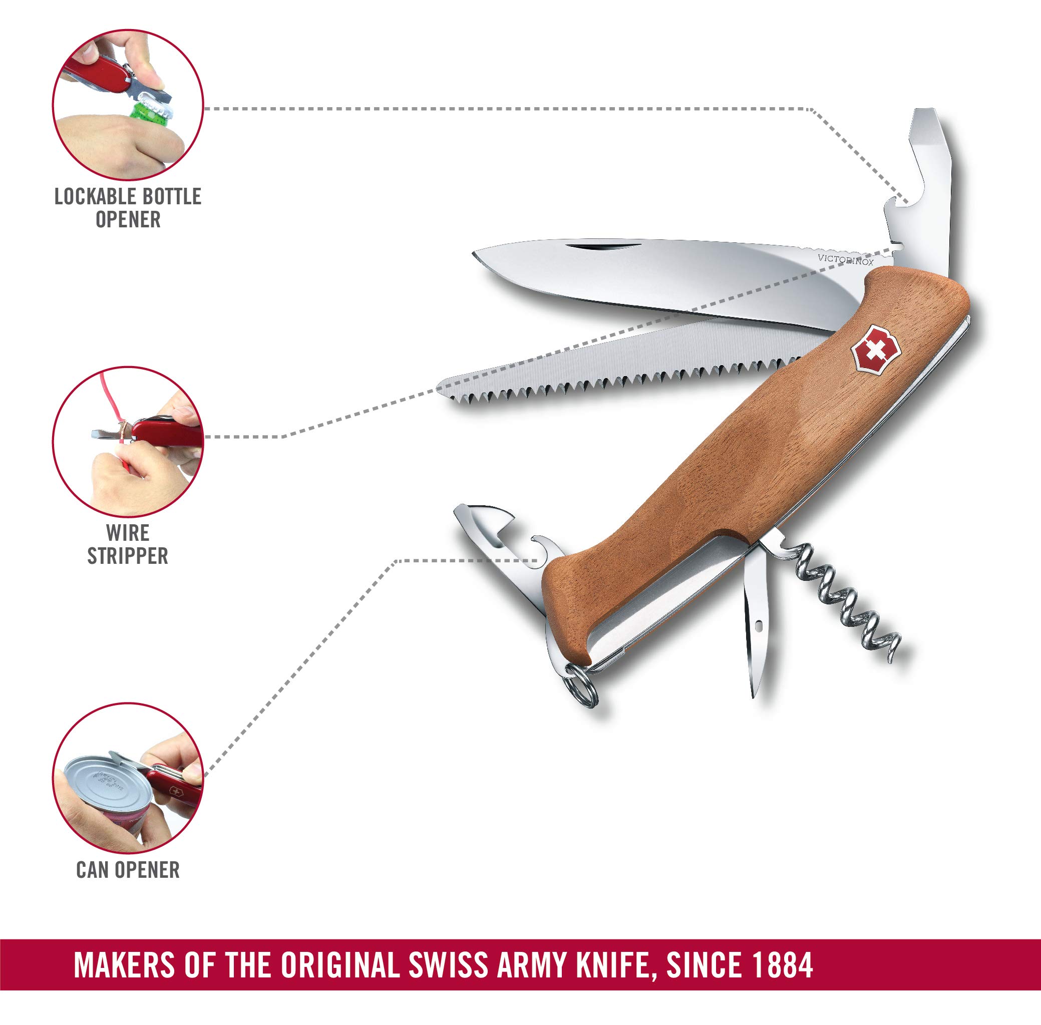 Victorinox Swiss Army Knife Ranger 55 - 10-in-1 Multitool with Blade, Can Opener & Screwdriver | Outdoor Camping, Hiking & Survival Gear