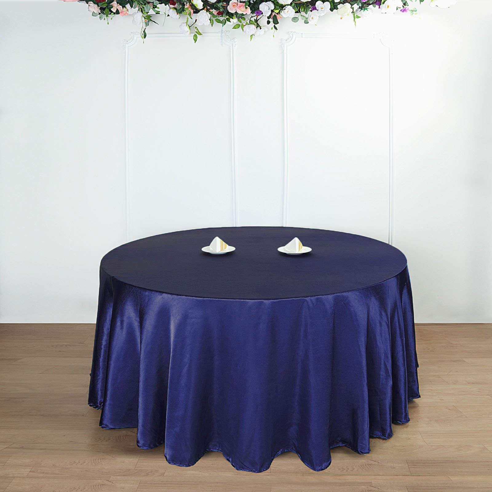 BalsaCircle 108-Inch Navy Blue Round Satin Tablecloth - Elegant Wedding, Party, Catering, Kitchen, Dining Event Table Cover for Home & Commercial Use