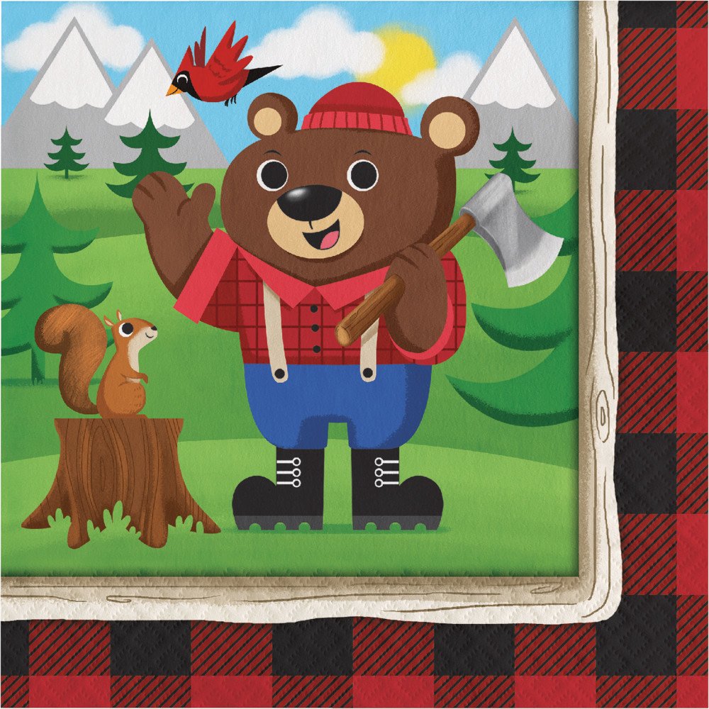 Creative Converting Lum Bear Jack Luncheon Napkins (16 Count) - Cute Bear-Themed Paper Napkins for Birthday Parties, Baby Showers & Holiday Gatherings