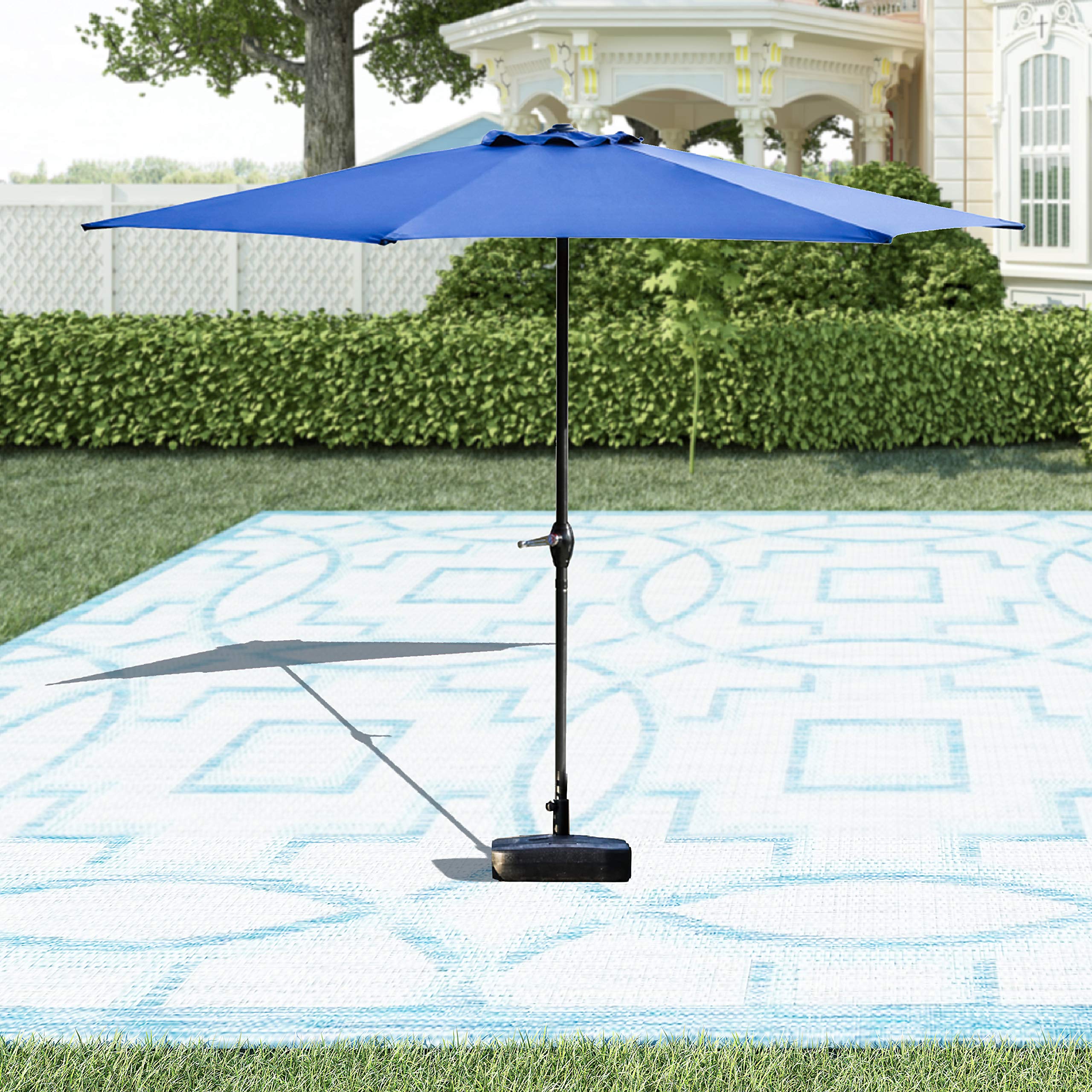 LOKATSE HOME 9 Foot Outdoor Patio Umbrella with Crank Lift - Heavy Duty 6 Ribs Market Umbrella for Pool, Deck, Garden & Backyard (Blue)