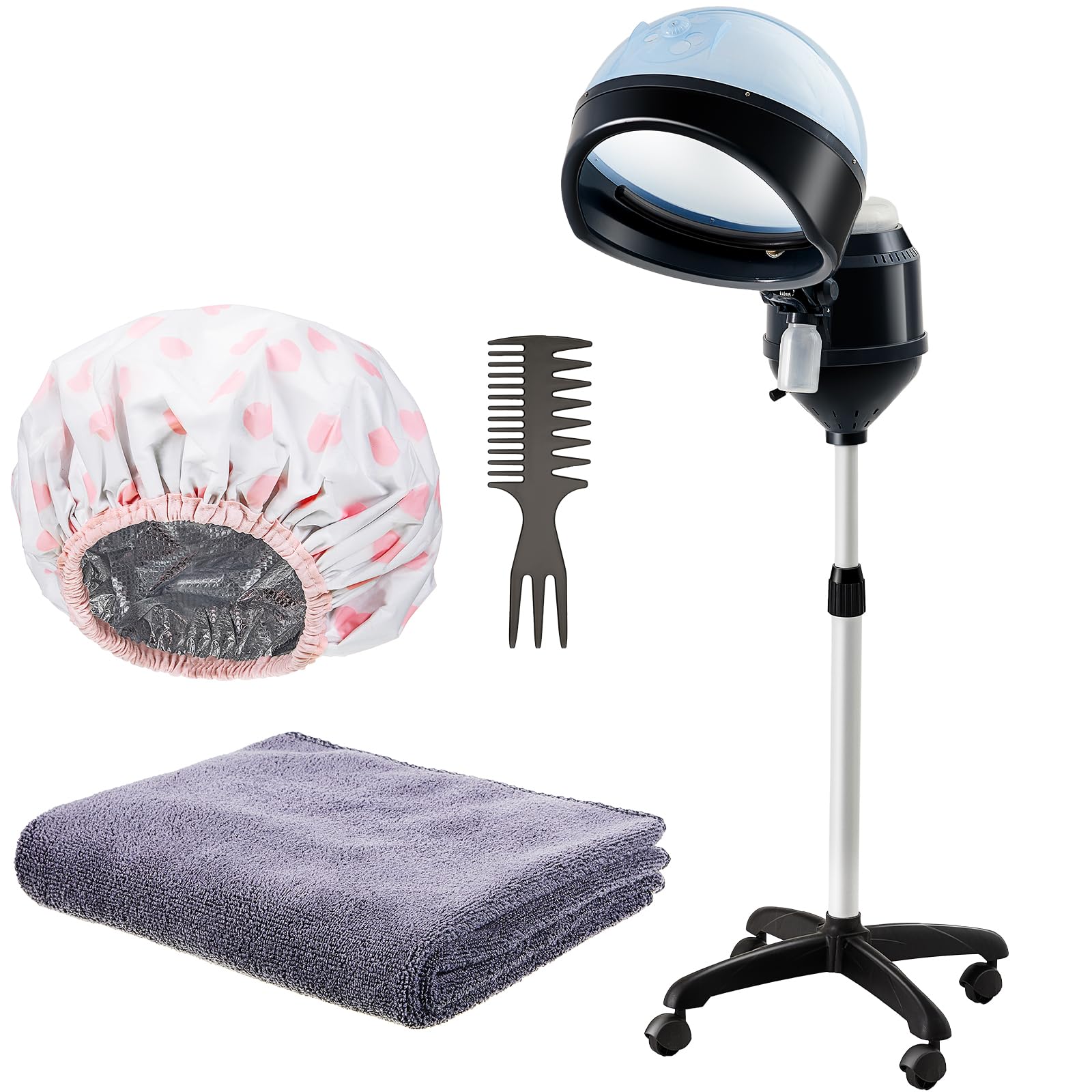 Jecery Professional Hooded Hair Steamer with Adjustable Stand, Hair Cap & Styling Comb - Deep Conditioning Treatment for Hydration, Color Processing & Salon-Quality Hair Care at Home | Perfect for Dry/Damaged Hair & Keratin Treatments
