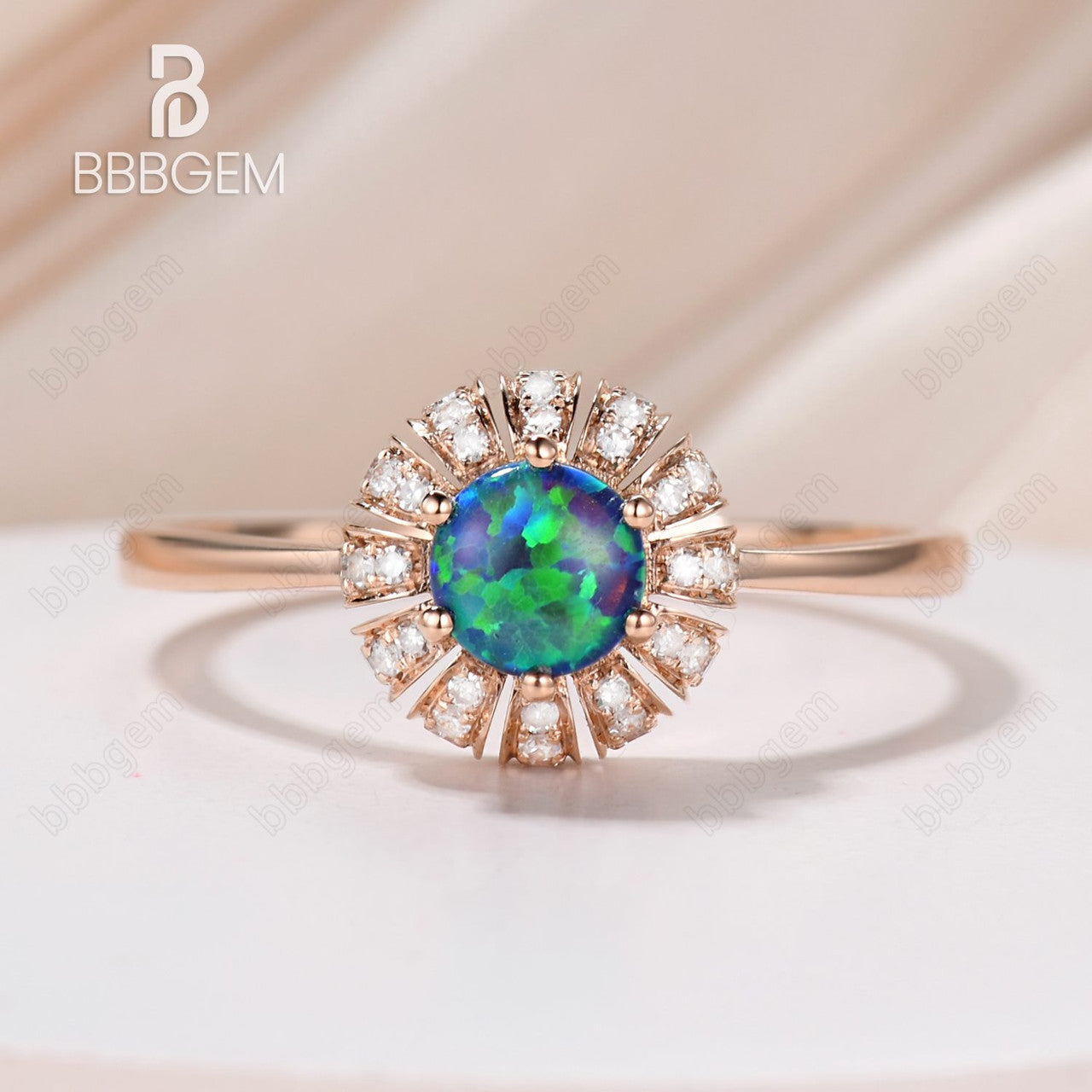 Exquisite Black Opal and Diamond Sunflower Engagement Ring in 14K/18K Gold - Perfect for Romantic Proposals, Anniversaries & Special Occasions