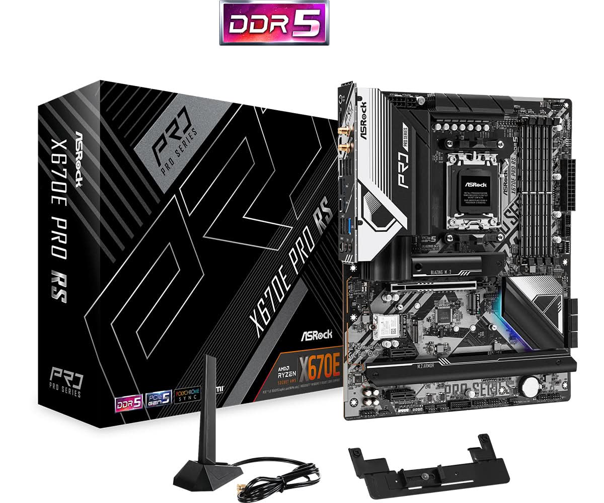 ASRock X670E Pro RS AMD X670 Socket AM5 ATX Motherboard - High Performance Gaming & Workstation PC Build for Ryzen 7000 Series | Perfect for 4K Gaming, Video Editing & Content Creation