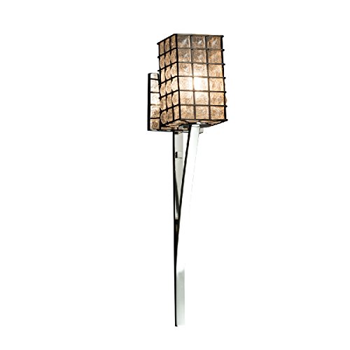 Justice Design Group Sabre 1-Light Wall Sconce - Square Flat Rim Polished Chrome Finish with Grid & Clear Bubbles Glass Shade (Model WGL-8791-15-GRCB-CROM) - Perfect for Modern Living Rooms, Bedrooms, or Hallway Lighting Decor
