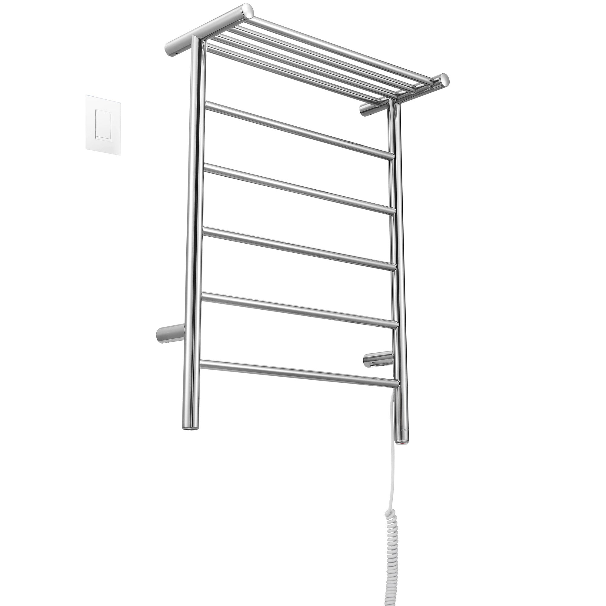 Miazzo 5 Bar Electric Wall Mount Towel Warmer with Shelf - Plug In or Hardwire, Polished Stainless Steel, WiFi Timer - Perfect for Bathroom, Spa, Gym & Luxury Home Heating