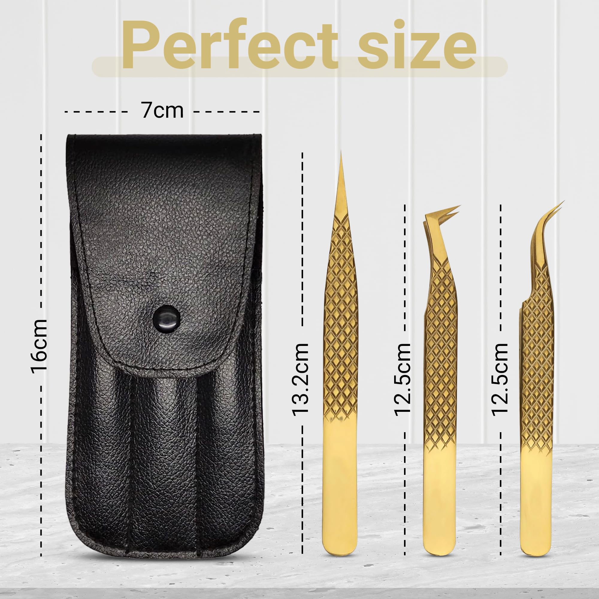 3 PCS Professional Stainless Steel Eyelash Extension Tweezers Set - Volume, Classic & Pointed Lash Tweezers for Perfect Lash Extensions | Premium Lash Tools for Salon & Home Use | Durable Gold Finish (Great for Beginners & Professionals)