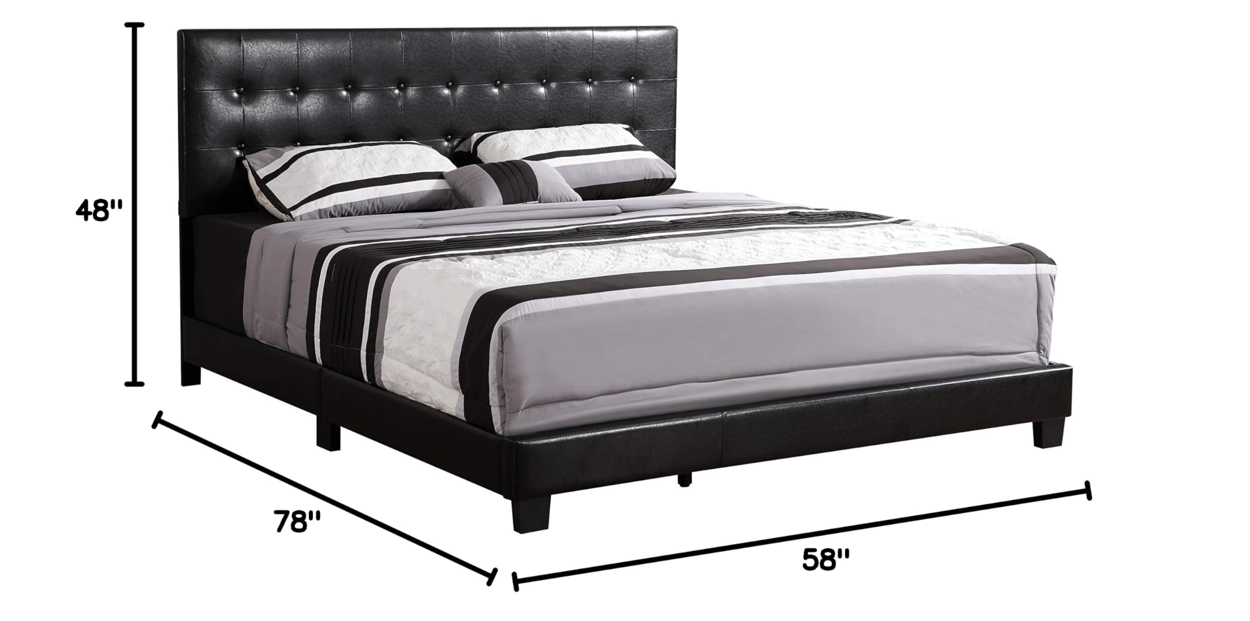 Glory Furniture Caldwell Faux Leather Panel Full Bed Frame in Black - Modern Upholstered Bed for Master Bedroom & Guest Room