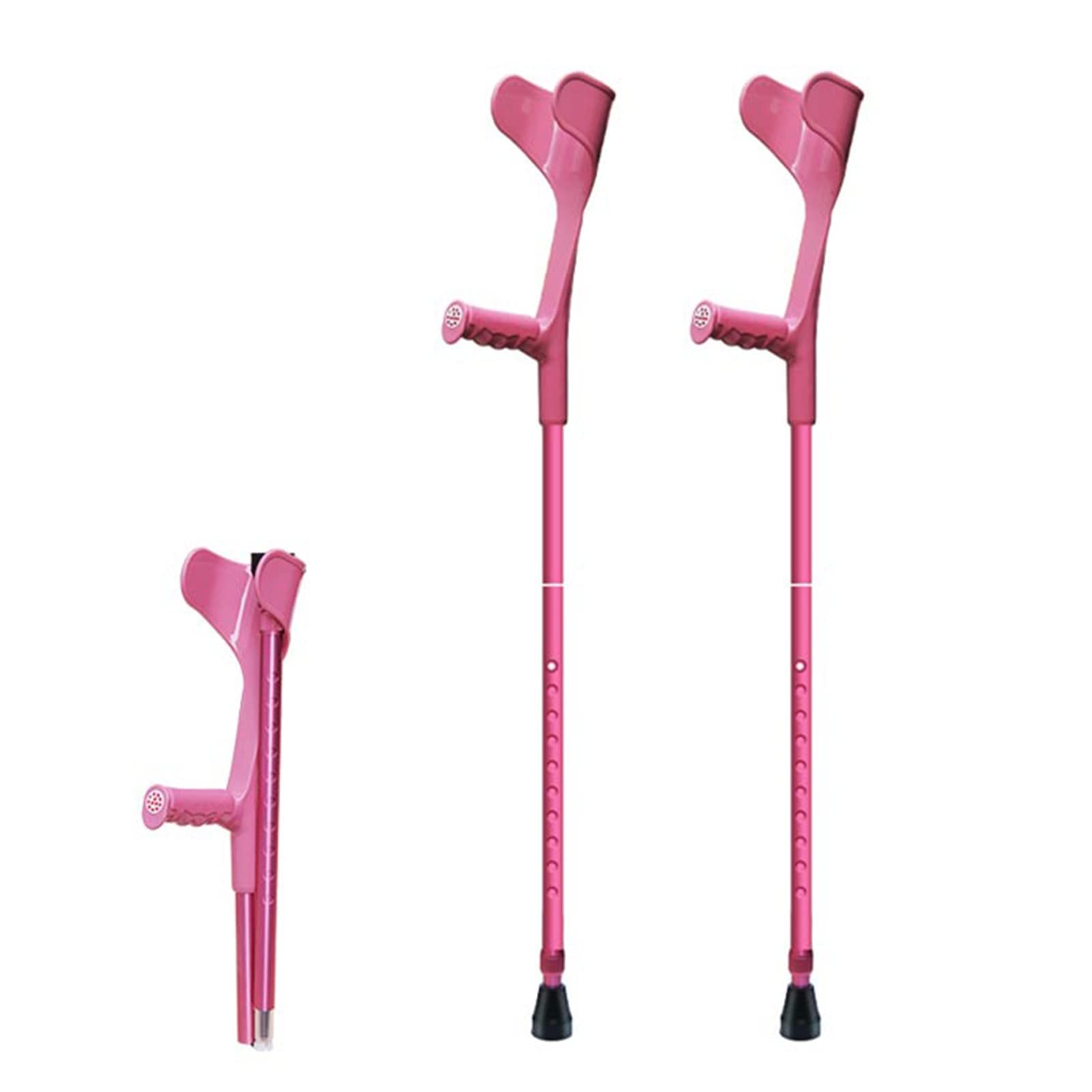 Premium Adjustable Folding Forearm Crutches (2-Pack) - Lightweight Aluminum Open Cuff Crutches for Adults & Youth (150-196cm Height) - Ideal for Mobility Support, Injury Recovery & Daily Use (Pink)