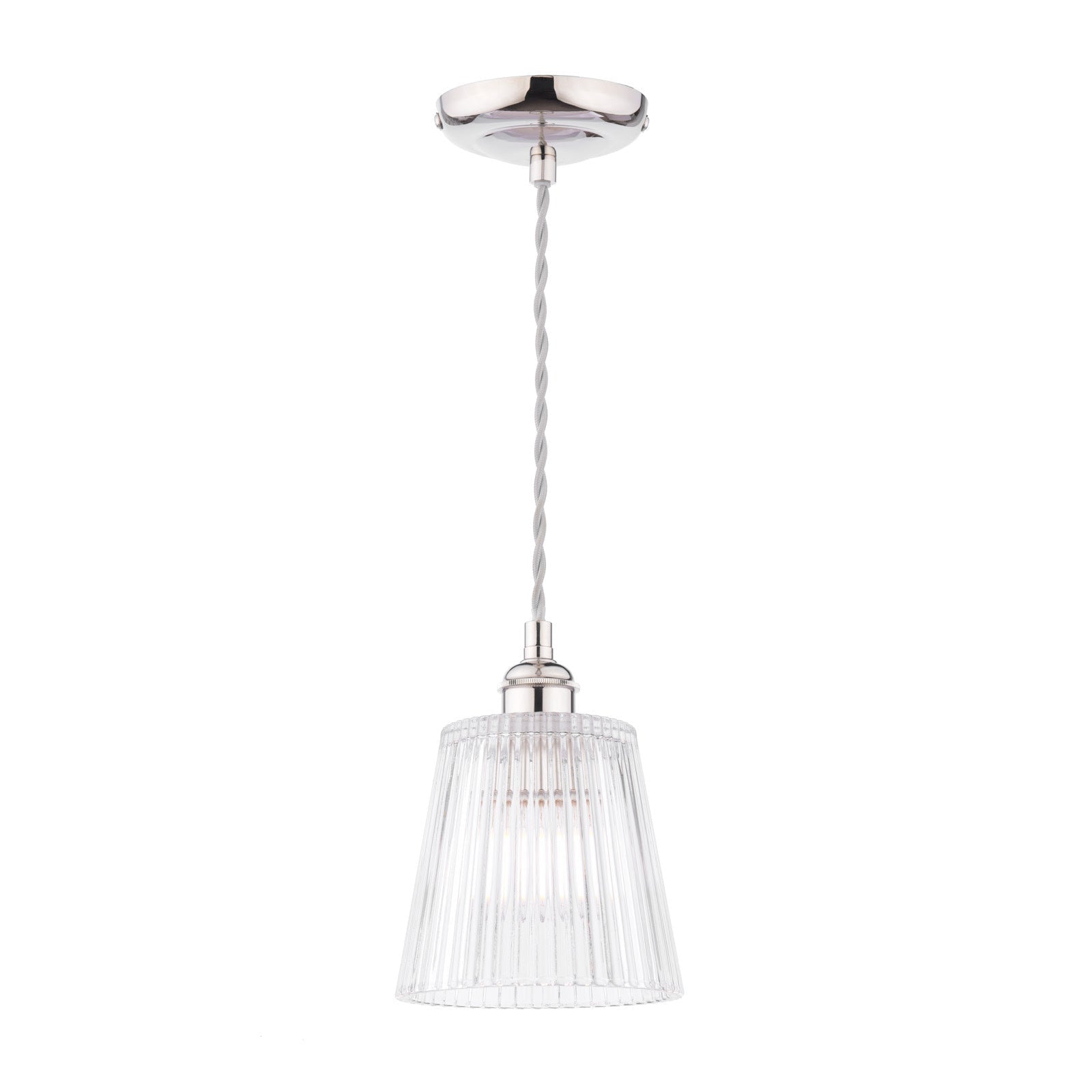 Callaghan Pendant Light Fixture - Polished Nickel & Antique Brass with Ribbed Glass Shade, E14 Base - Perfect for Dining Room, Kitchen Island or Bedroom Lighting