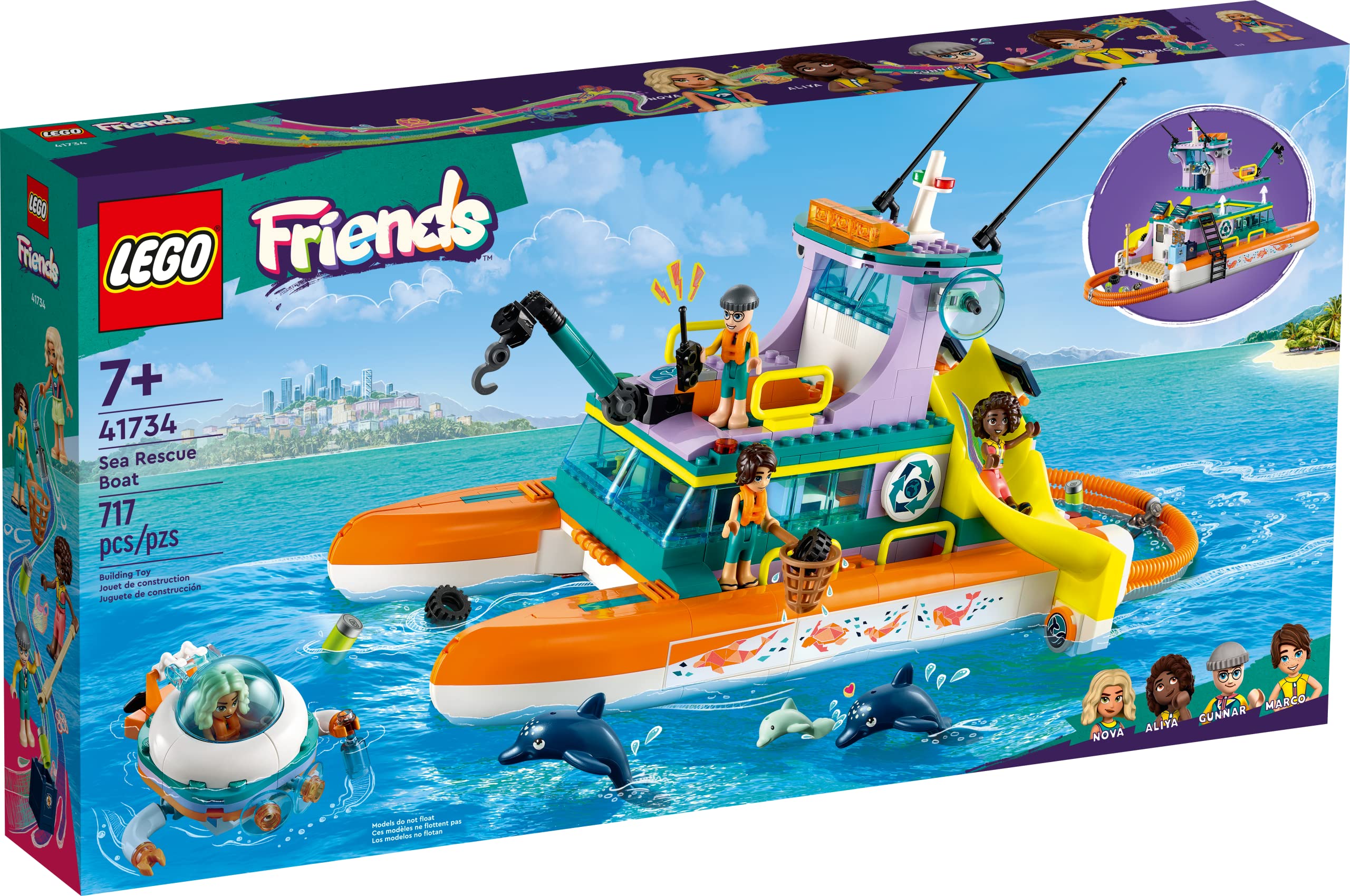 LEGO Friends Sea Rescue Boat 41734 Building Toy Set - 4 Mini-Dolls, Submarine & Baby Dolphin Included | STEM Educational Toy for Kids Ages 7+ | Perfect for Ocean-Themed Birthday Gifts & Creative Role Play Scenarios