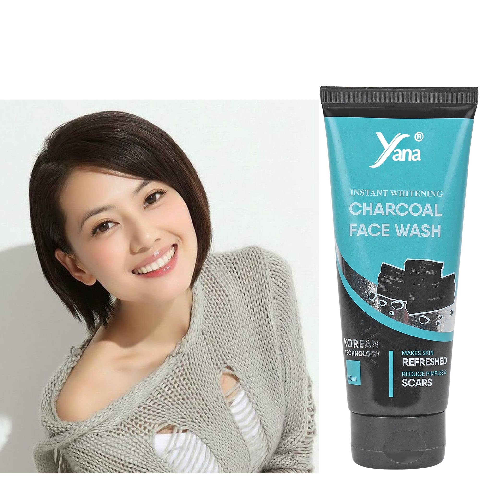 YANA Instant Whitening Charcoal Face Wash for Men & Women - Deep Cleansing, Pimple & Acne Control - Brightens Skin Tone - Perfect for Daily Skincare Routine & Oily Skin Care
