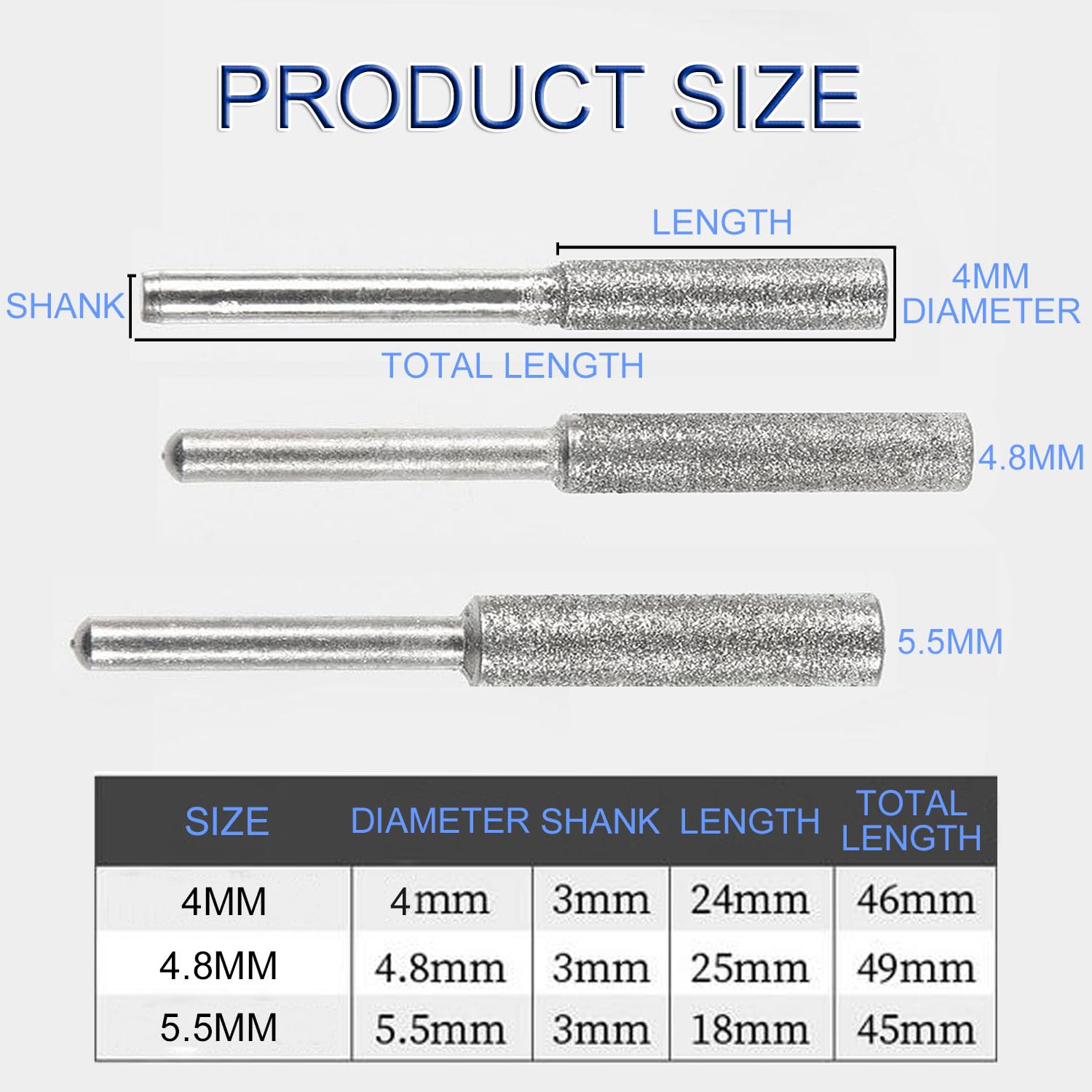 JONMON 6Pcs Diamond Chainsaw Sharpener Set - 3mm Shank Rotary Burr Grinding Stone Files (5/32