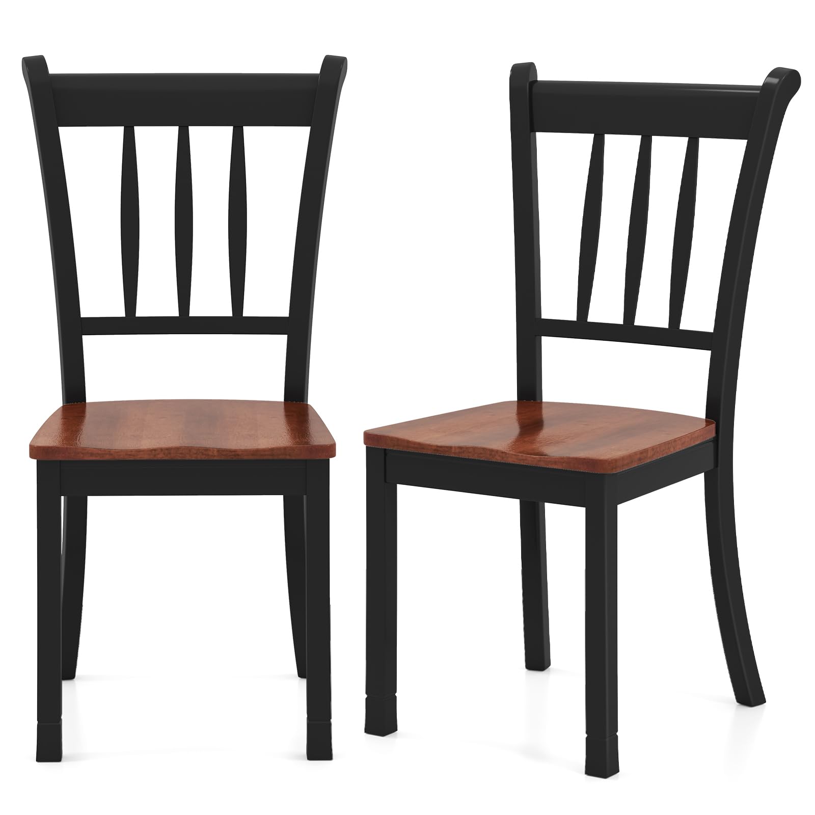 Solid Wood Dining Chairs Set of 2 - Modern Farmhouse Kitchen Chairs with Curved Slat Back, Sturdy Wooden Dining Room Chairs for Kitchen & Breakfast Nook (Black) - Perfect for Small Spaces & Cozy Dining Areas
