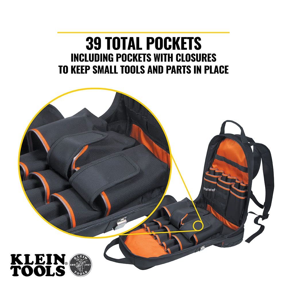 Klein Tools Tradesman Pro Tool Organizer Backpack with 39 Pockets & 8-in-1 Insulated Screwdriver Set - Perfect for Electricians, Contractors & DIY Home Improvement Projects