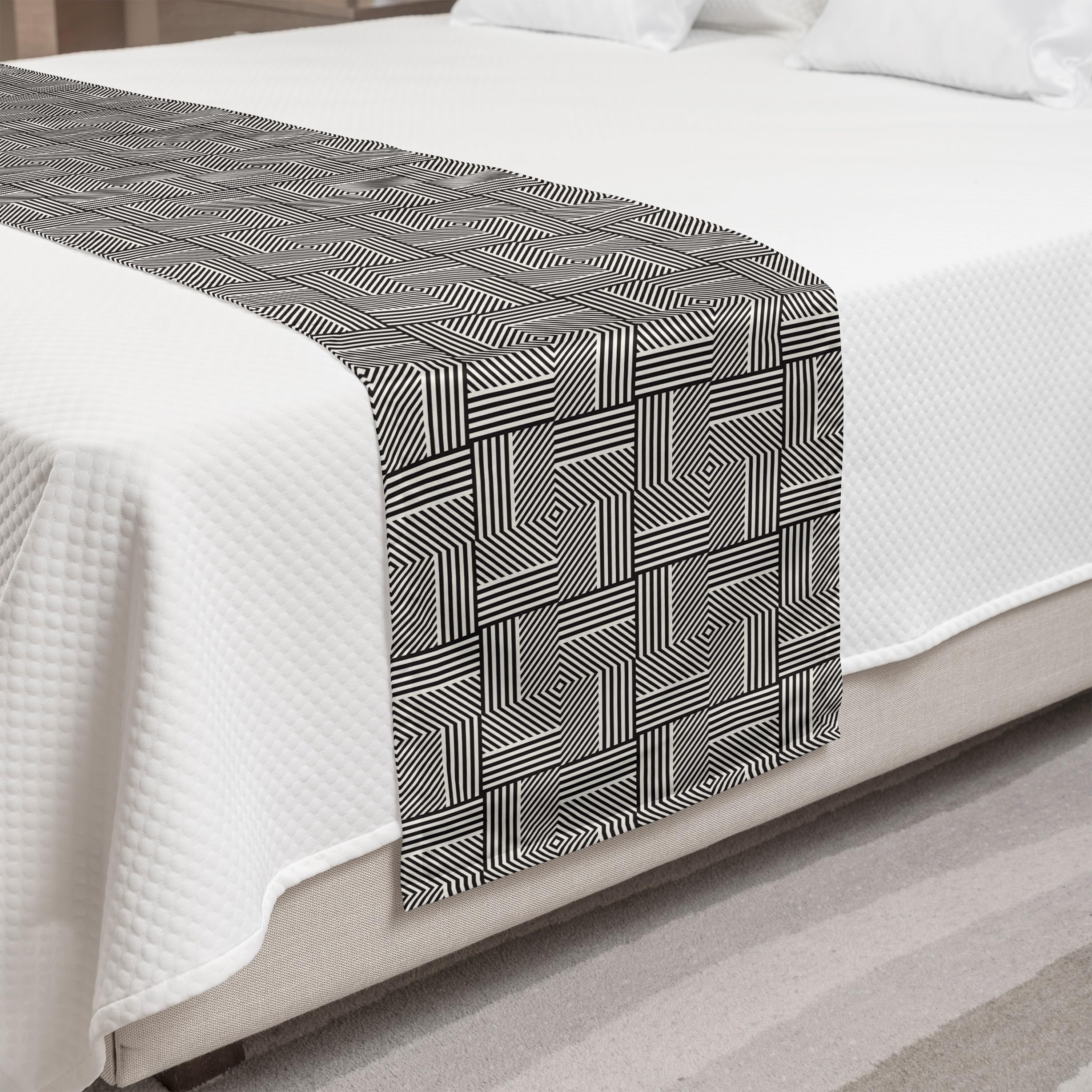 Ambesonne Abstract Bed Runner - Minimalist Geometric Square Frame Design in Charcoal Grey & Eggshell - Decorative Bed Scarf for Hotels, Homes & Guestrooms - Perfect for Modern Bedroom Decor & Accent Pieces