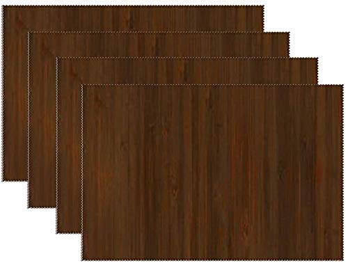 Premium Dark Walnut Brown Bamboo Wood Grain Placemats - Heat-Resistant 12x18 Inch Table Mats Set of 4 for Kitchen & Dining Room - Elegant Table Setting for Dinner Parties, Family Meals & Holiday Gatherings