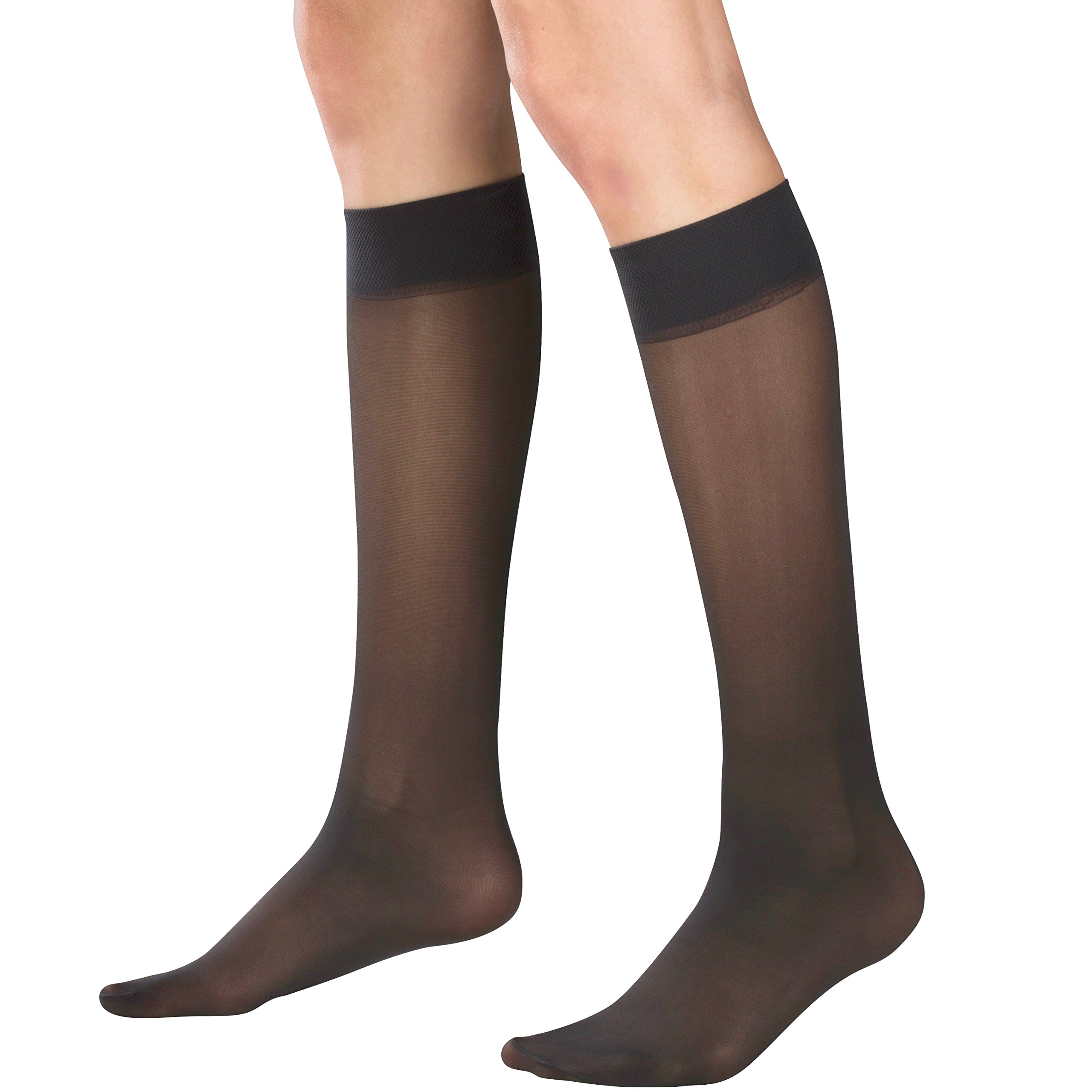Truform Sheer Compression Stockings 8-15 mmHg for Women - Knee High 20 Denier Black Medium - Perfect for Travel, Work & Varicose Vein Relief
