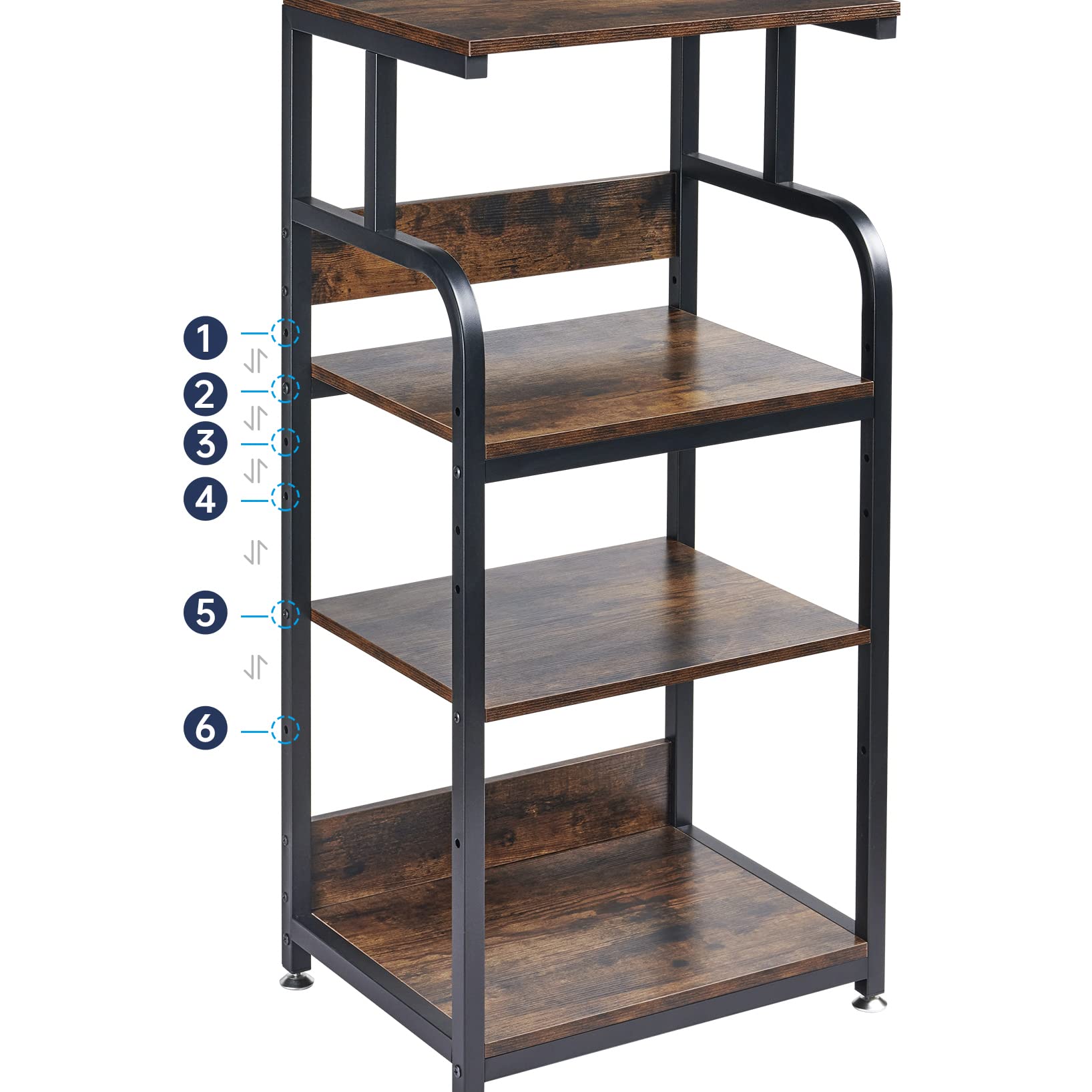 4-Tier Adjustable Printer Stand with Wheels - Rustic Brown Home Office Desk Organizer for Printer, Scanner & Supplies - Perfect for Small Spaces & Workspace Organization