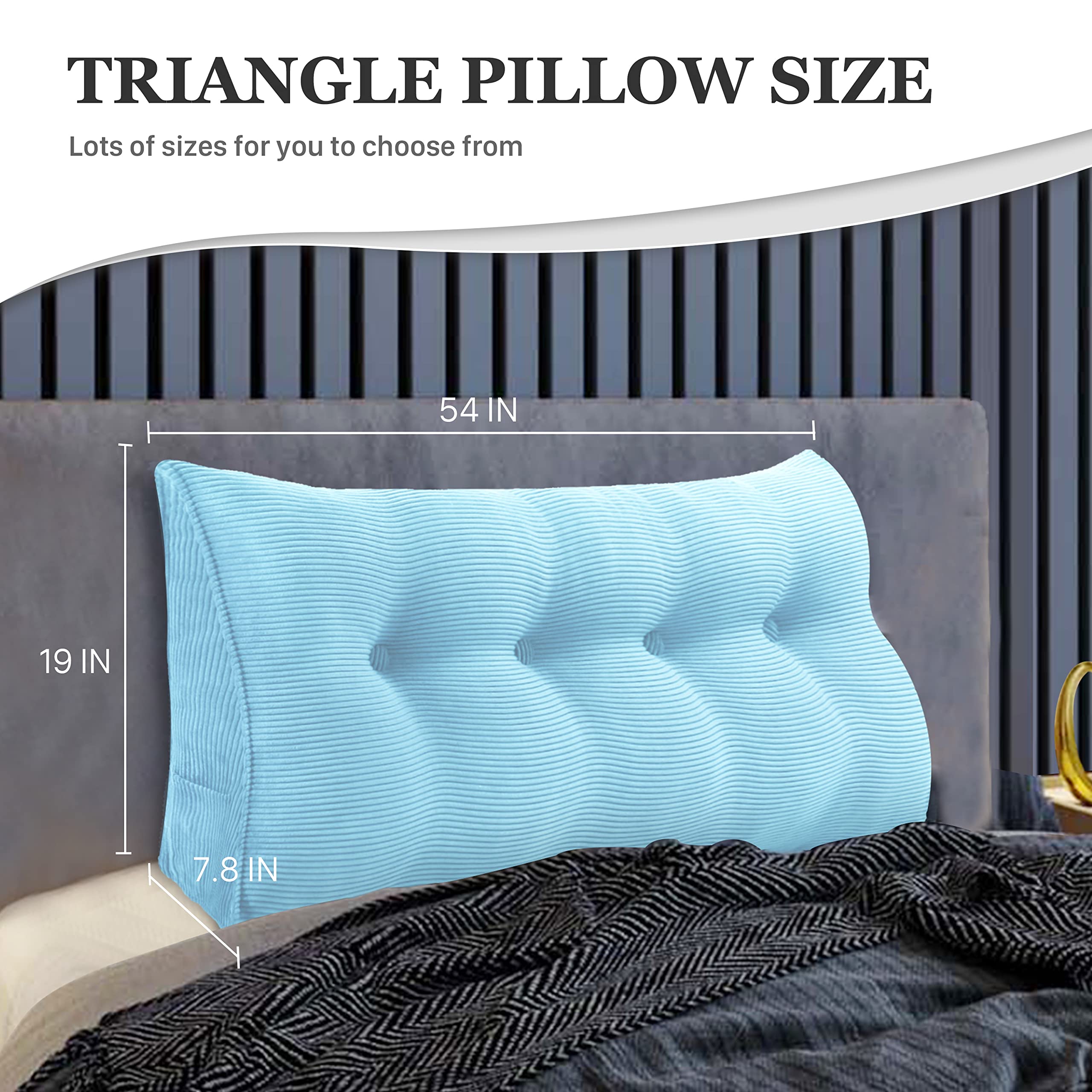 Large Wedge Pillow for Back Support - Corduroy Upholstered Headboard & Reading Pillow - Perfect for Bed Rest, Sofa Cushion & Lumbar Positioning (Great for Sitting Up in Bed, Reading, or Watching TV)