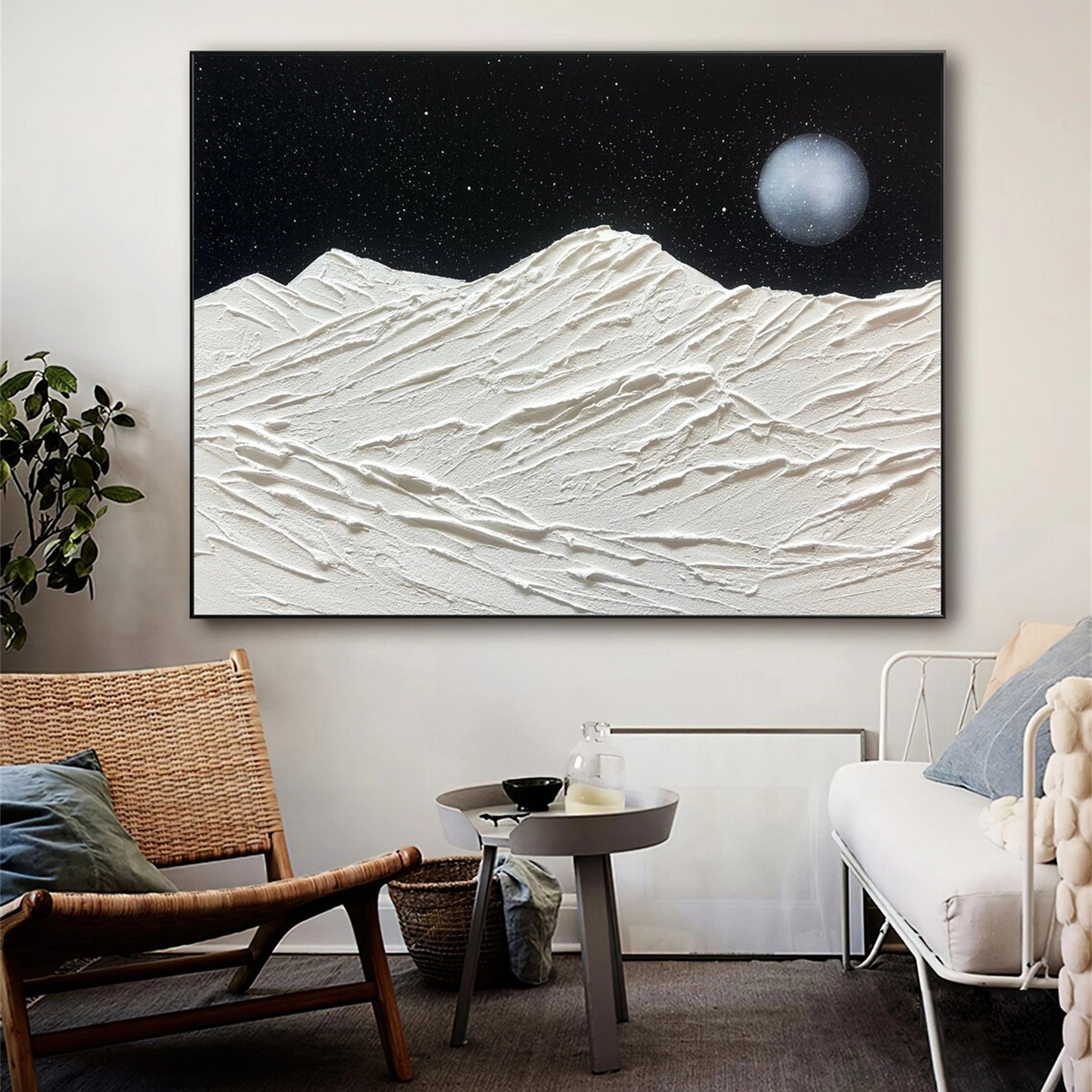 Black and White Textured Minimalist Wall Art Print #MZ059 - Modern Abstract Canvas Painting for Living Room, Bedroom & Office Decor